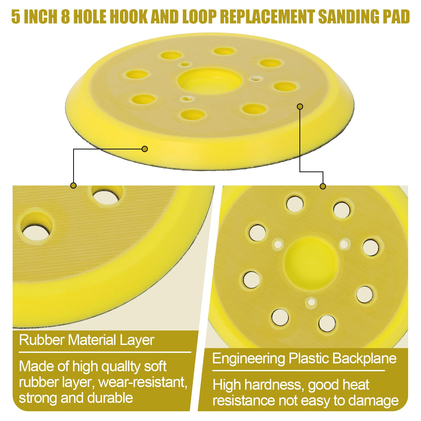 5 Inch Sander Pad Replacement Compatible with Dewalt Orbital Sander DW421 DW422 DW423 D26451 D26453, 8 Hole Hook and Loop Sanding Pad Replaces 151281-08 DW4388(2 Pcs)