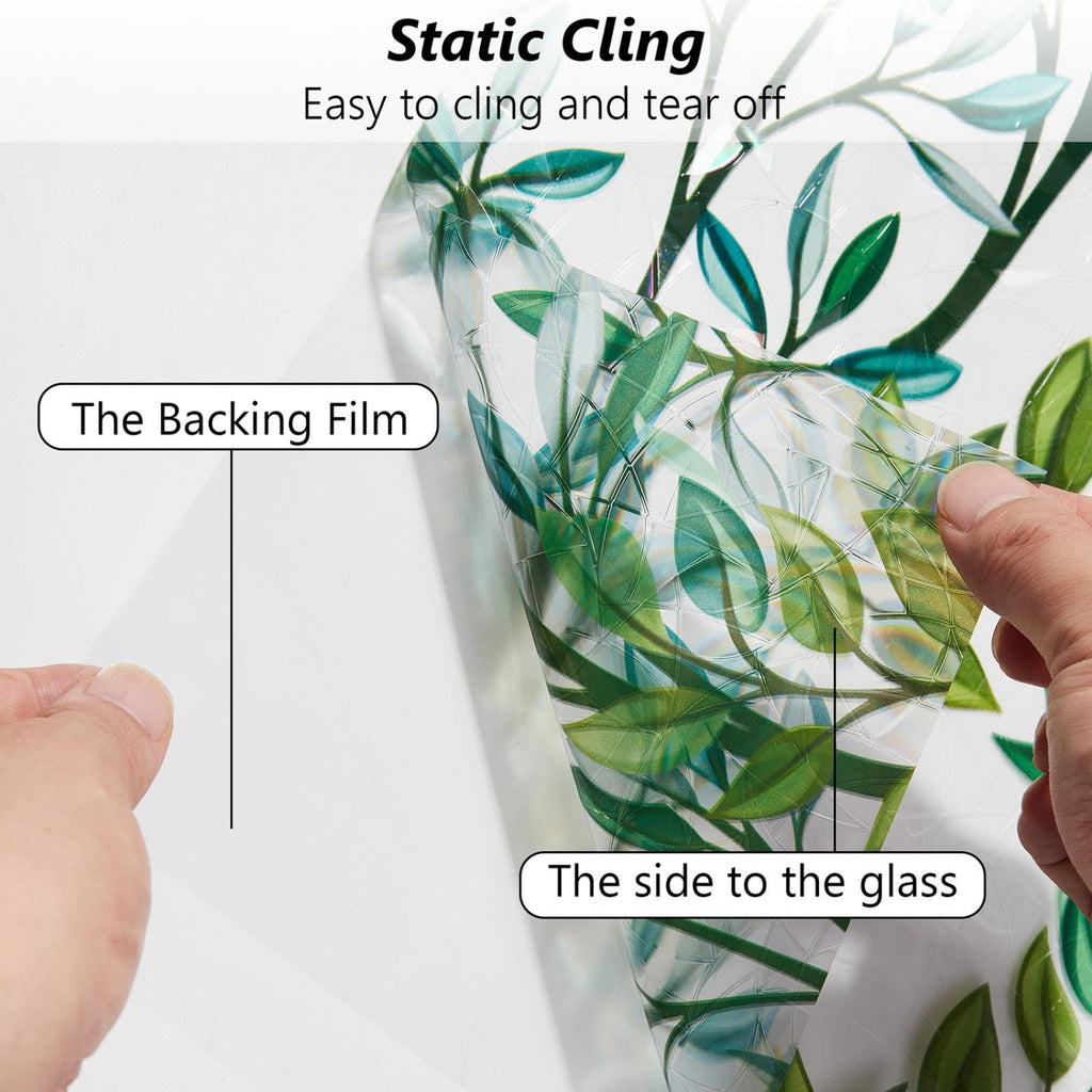 Finnez Window Privacy Film Window Film 3D No Glue Glass Sticker for Glass Door Home and Office Heat Control Anti UV 44.5 X 200cm (17.5" x 78.7")