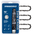 SawWorks 3-Pack 16 Inch Chainsaw Chain 3/8" LP Pitch .050" Gauge 56 Drive Links Fits Echo, Poulan, Greenworks 2904402, Husqvarna S93G, Echo, Craftsman and More