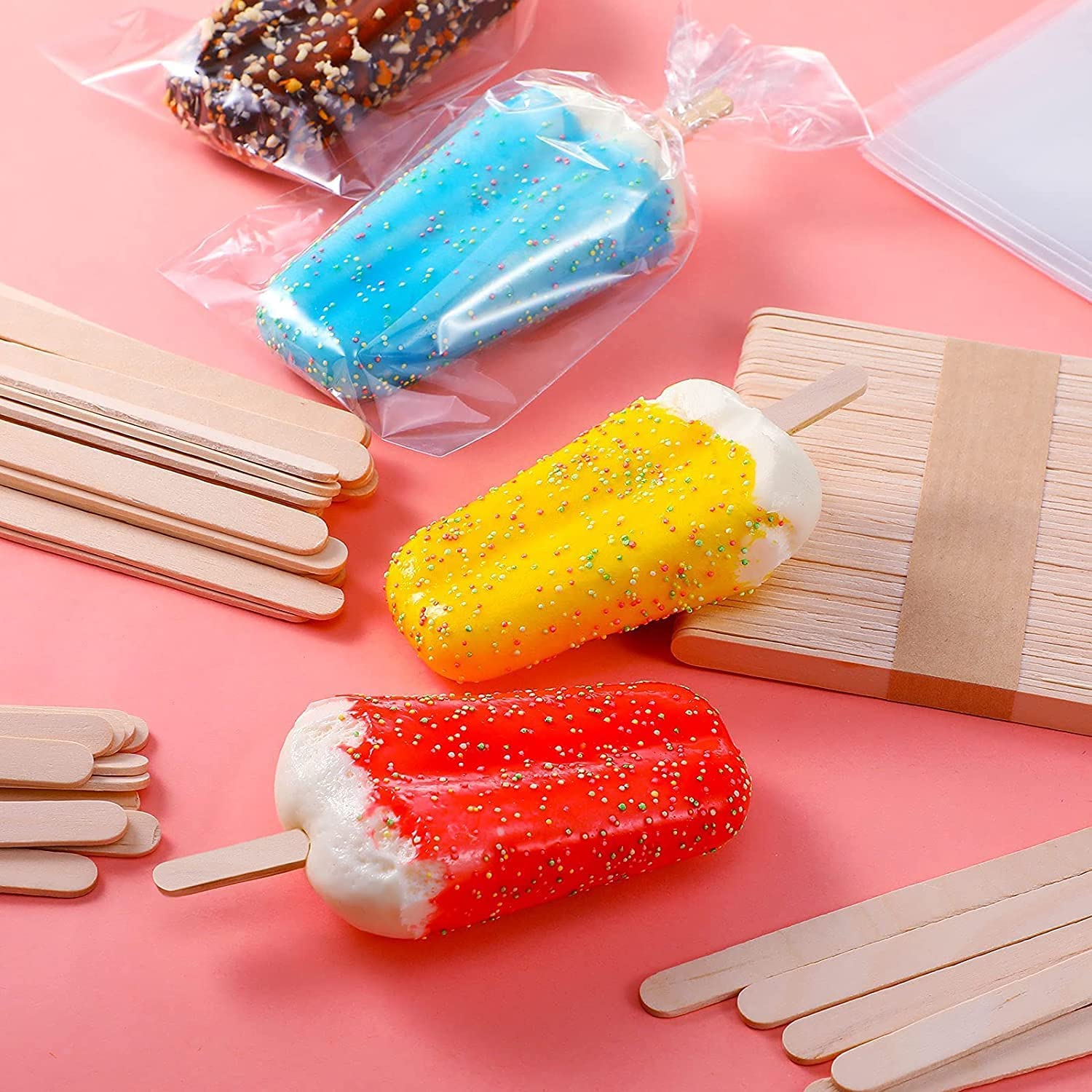 Popsicle Molds, BPA Free Food Grade Silicone, Frozen Popsicle Mold, Ice Pop Cream Maker, 10-Cavity Popsicle Maker Molds, Includ 50 Wooden Sticks & Cleaning Brush& Funnel & 100 Popsicle Bags, Red