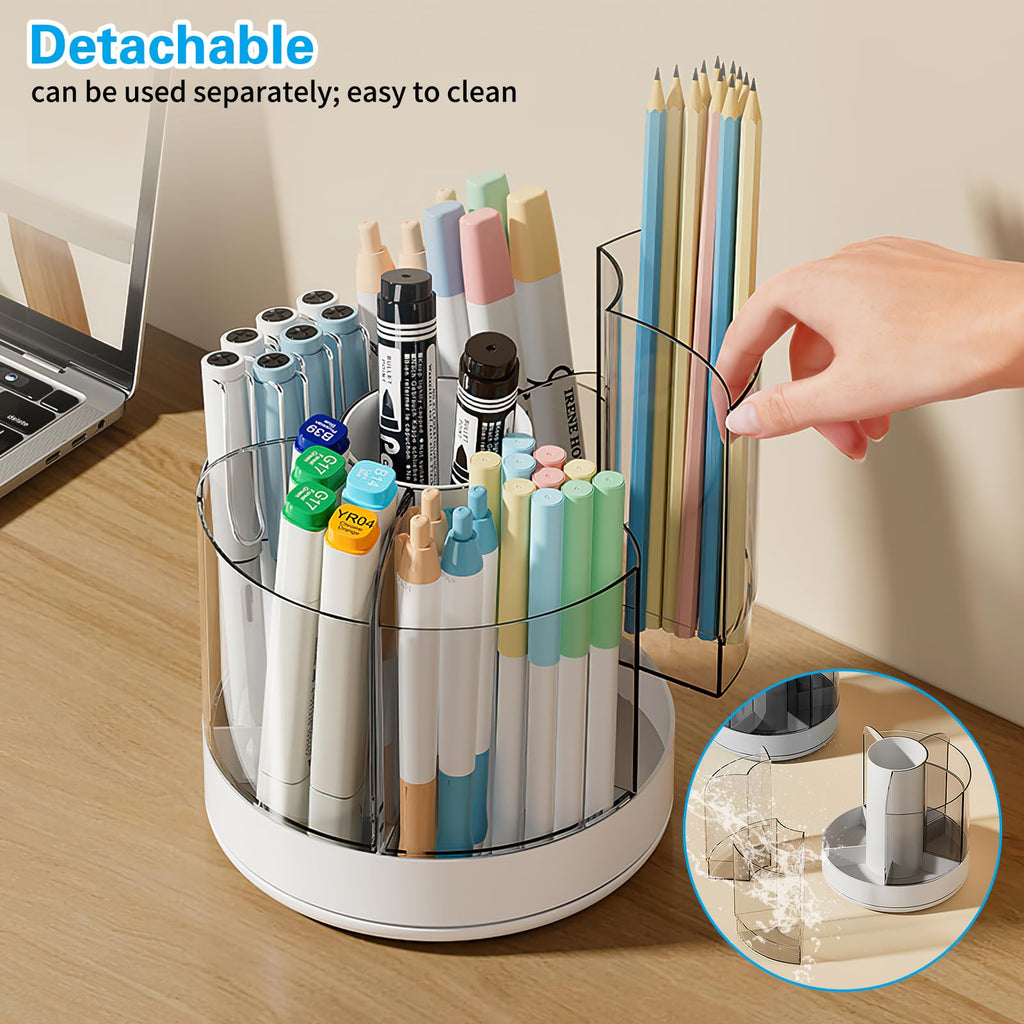 Marte Vanci Pen Holder for Desk, 360°Rotating Pen Holder for Desk, Pencil Holder Makeup Holder for Home Office School, Desktop Storage Stationery Desk Organizers and Accessories (White)
