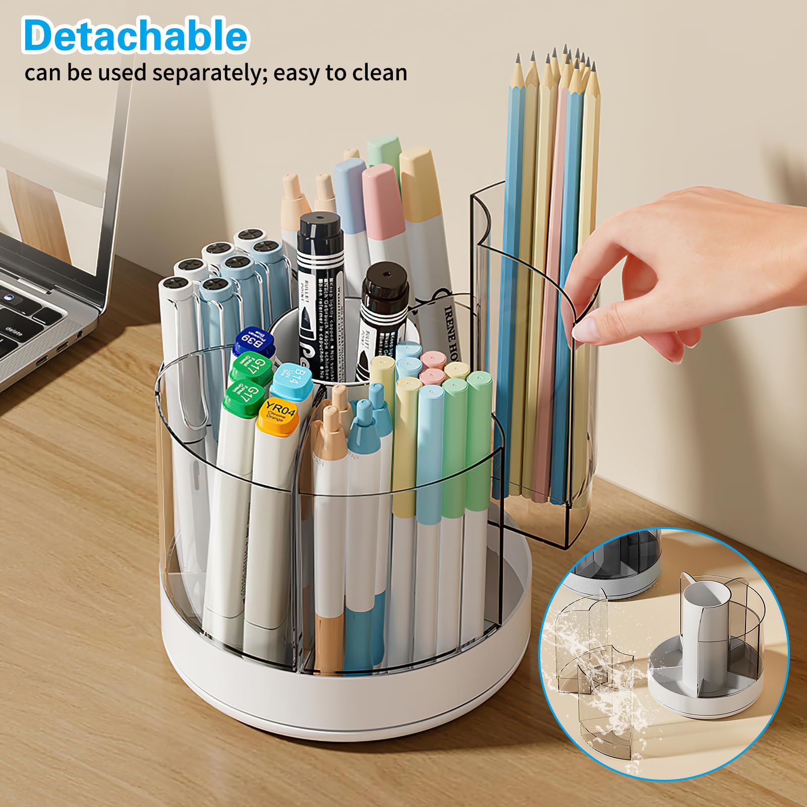 Marte Vanci Pen Holder for Desk, 360°Rotating Pen Holder for Desk, Pencil Holder Makeup Holder for Home Office School, Desktop Storage Stationery Desk Organizers and Accessories (White)