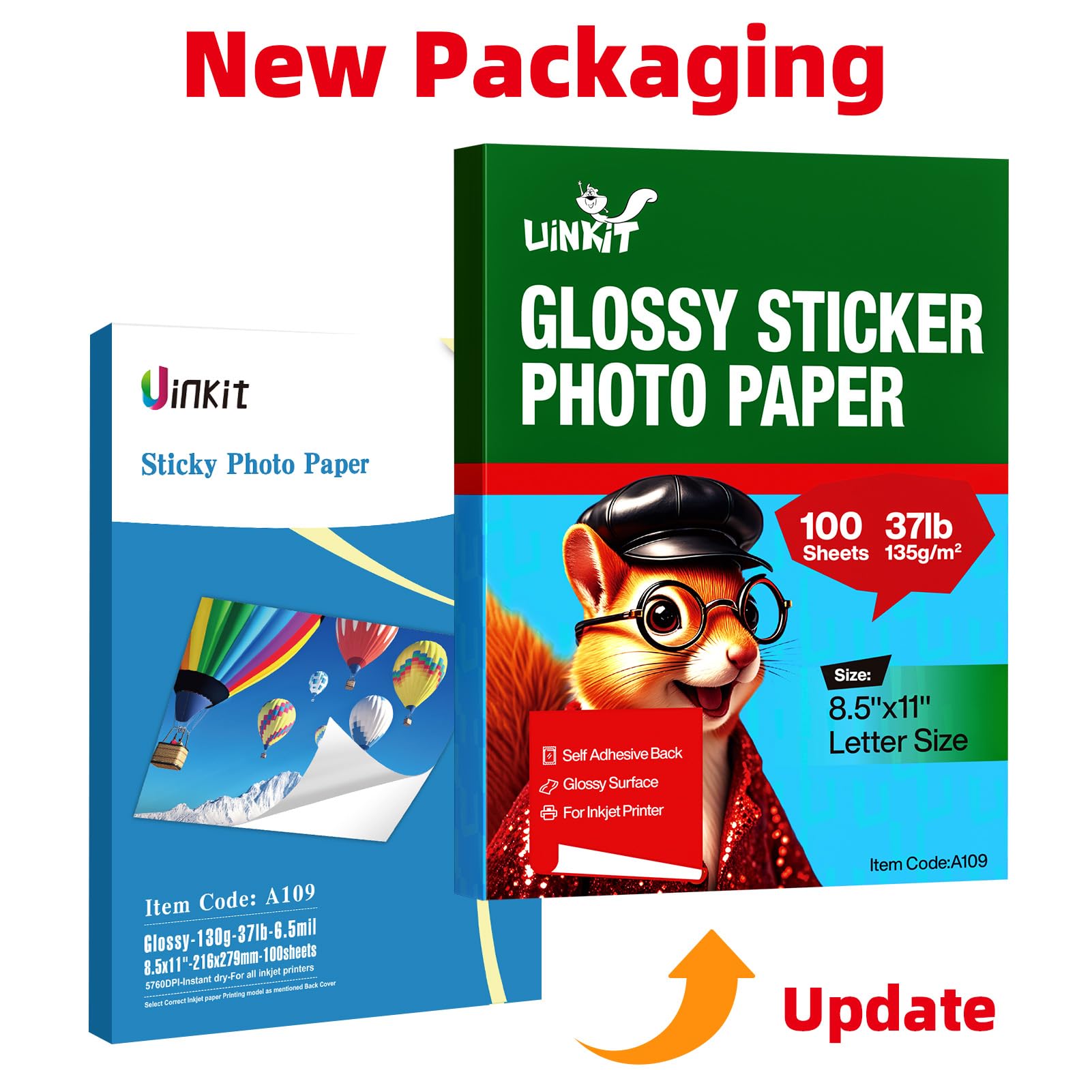 Uinkit 100 Sheets Printable Glossy Sticker Label Photo Paper Self Adhesive Sticky 8.5 x 11 6.5Mil for Dye Inkjet Printer A109 (100, 8.5x11Inches)