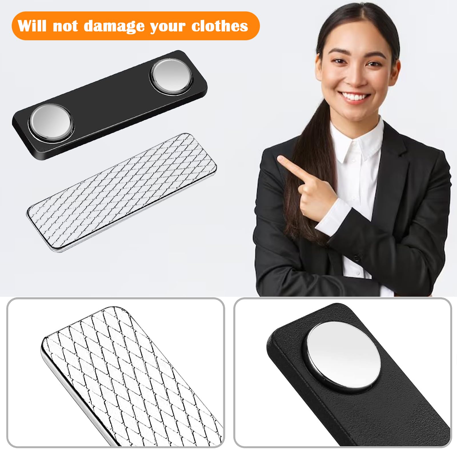 30 Packs Magnetic Name Tags with Blank Name Tag Labels, 1.5 x 3 Inches Reusable Magnetic Name Badge, White Round Corners and Plastic Badge for ID Jacket Shirts School Office Supplies