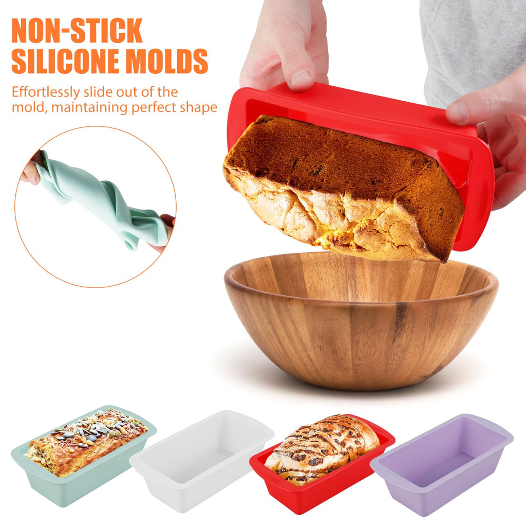 4Pcs Silicone Bread Loaf Pan Non Stick Loaf Baking Mold Heat Resistant Loaf Tins Reusable Bread Toast Mold Easy Release Air Fryer Cake TinRectangular for Kitchen Cake Bread 7.7 x 3.7 x 2.2 inches