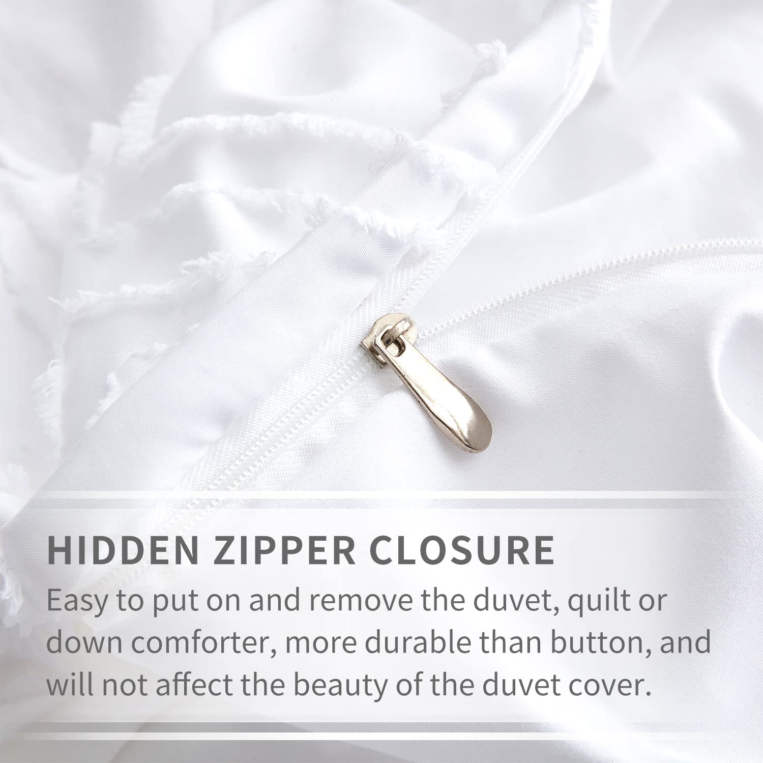Maple&Stone Queen Duvet Cover Set, 3 Pieces Textured Tufted Boho Bedding Sets Zipper Closure Design with Ties, 1 Duvet Cover + 2 Pillow Shams, Comforter NOT Included (White, Queen Size)