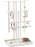 Jewelry Stand Organizer, 37CM Tall Sturdy Metal, 3-Tier Jewelry Holder for Necklace, Earring, Bracelet, Ring, White