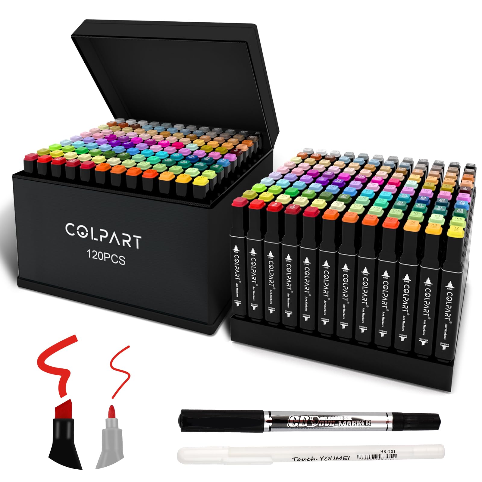 colpart 120 Colors Alcohol Markers Dual Tip Art Marker Pens for Adult Coloring Painting Supplies Perfect for Painting, Coloring, Sketching and Drawing