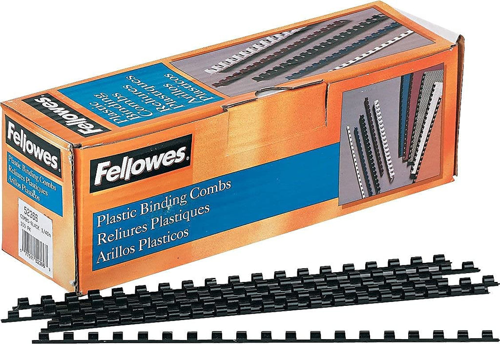 Fellowes Plastic Combs - 1/4", 20 Sheets, Black, 100 Pack, 52366