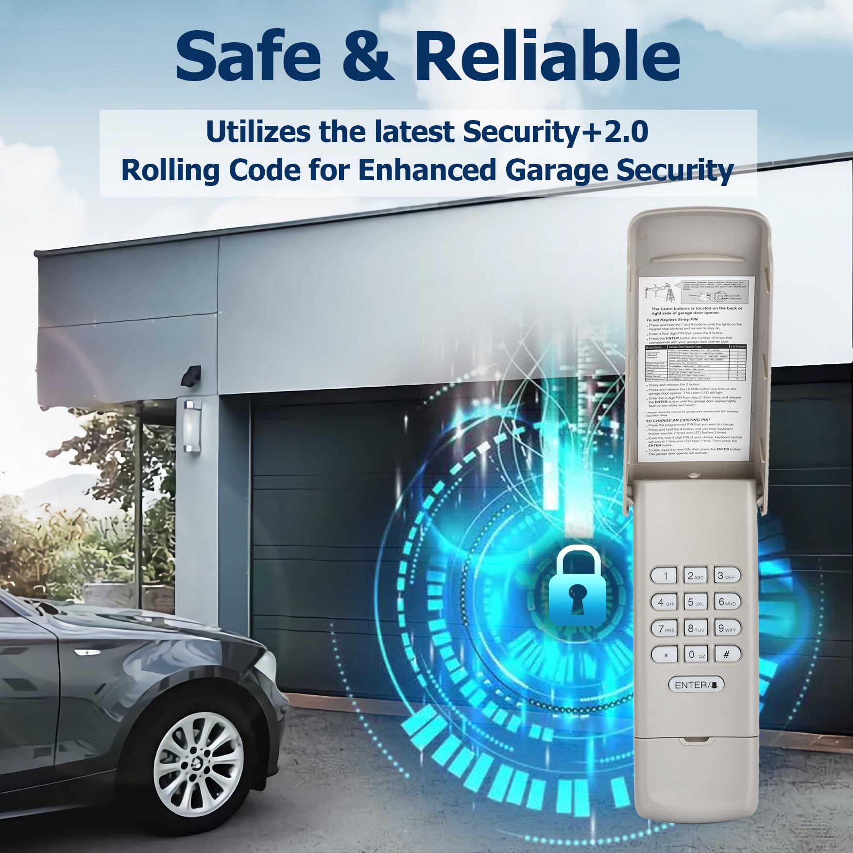 Garage Door Opener Keypad Compatible with LiftMaster 877MAX for Chamberlain LiftMaster Craftsman Garage Door Openers Since 1993，Keyless Entry, Security +2.0 Garage Keypad, 315/390 MHz