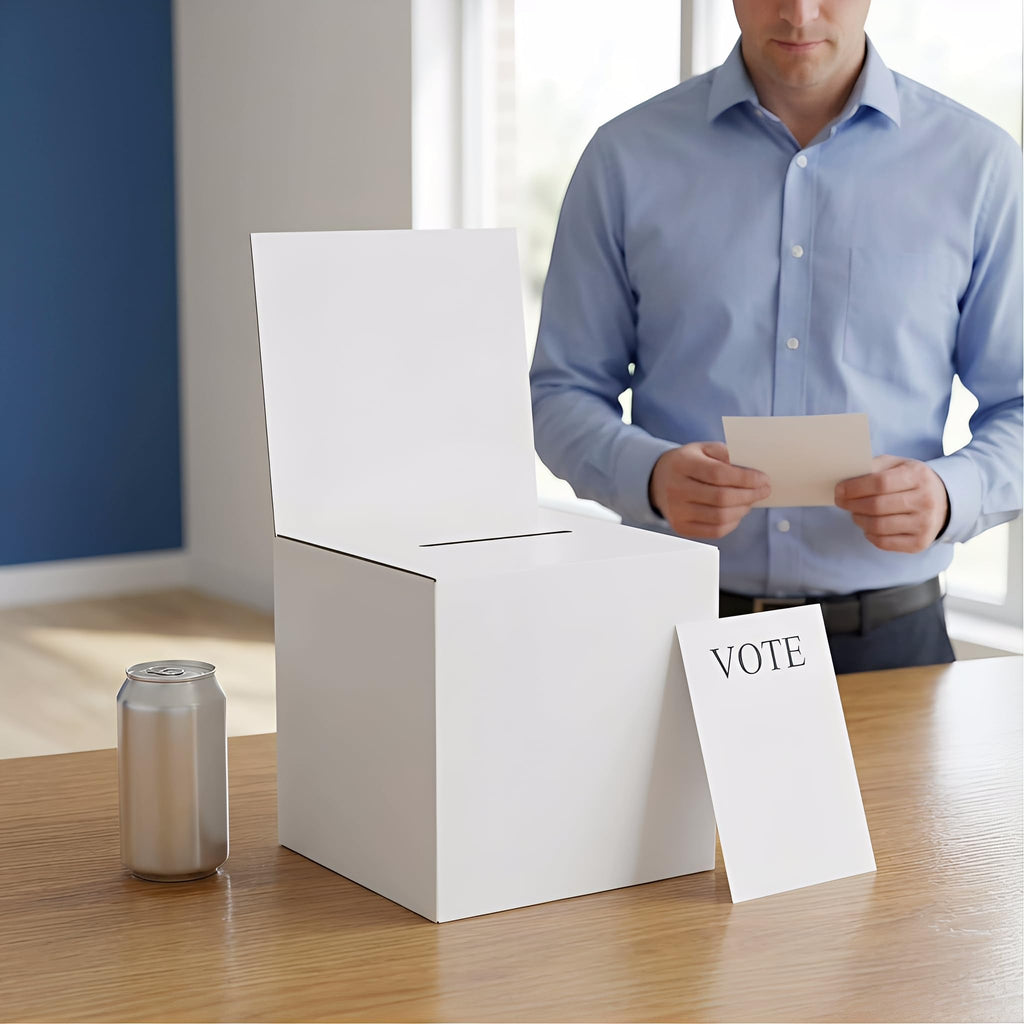 Cedilis 20 Pack Cardboard Ballot Boxes for Ticket, 6x6x6 Inches Raffle Box, Suggestions Voting Donation Boxes with Slot and Header for Charity, White