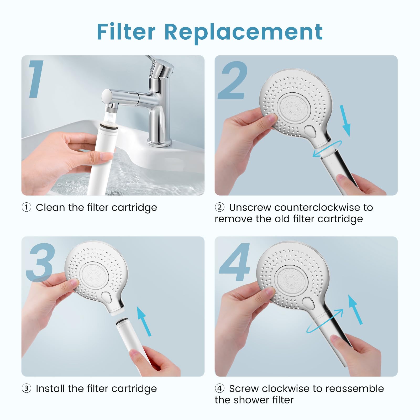 FEELSO Shower Filter for Handheld Shower Head, 2 Pack 15 Stage Replacement Filters for Hard Water Remove Chlorine and Harmful Substances