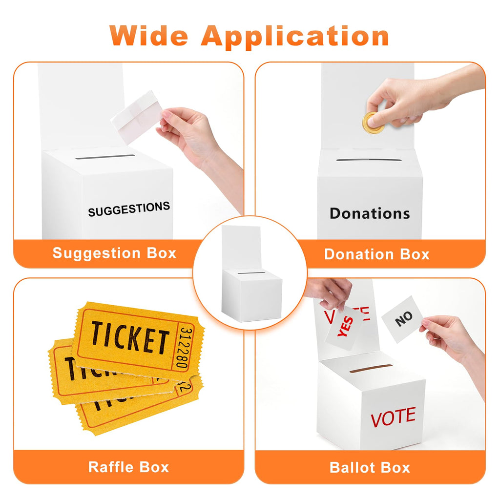 12 Pcs Ballot Box Raffle Donation Box for Fundraising, 6 X 6 X 6 Inch Cardboard Raffle Ticket Box with Slot Suggestion Box Removable Header for Collecting Business Card Voting (White)
