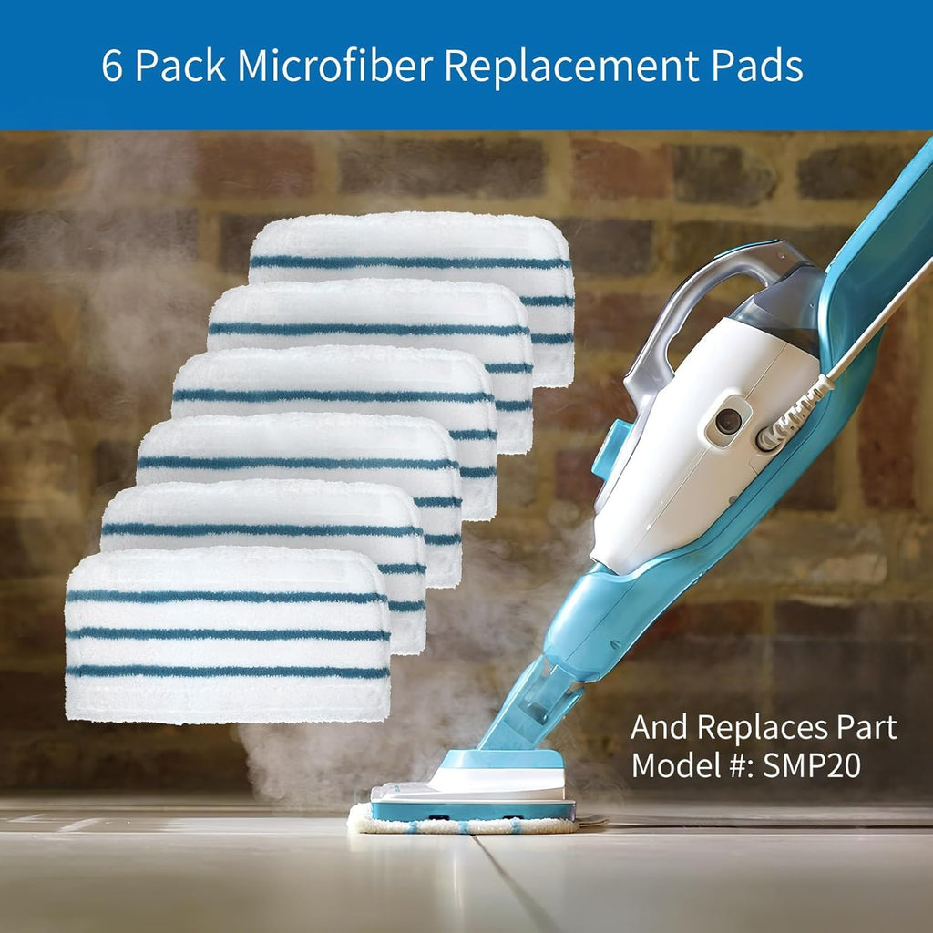 JIMITOP 6 Pack Steam Mop Pads Replacement Compatible with Black+Decker Steam Mop SM1600, SM1610, SM1620, HSM13E1, HSMC1300FX, HSMC1321, HSMC1361SG SMP20 for Floor Cleaning