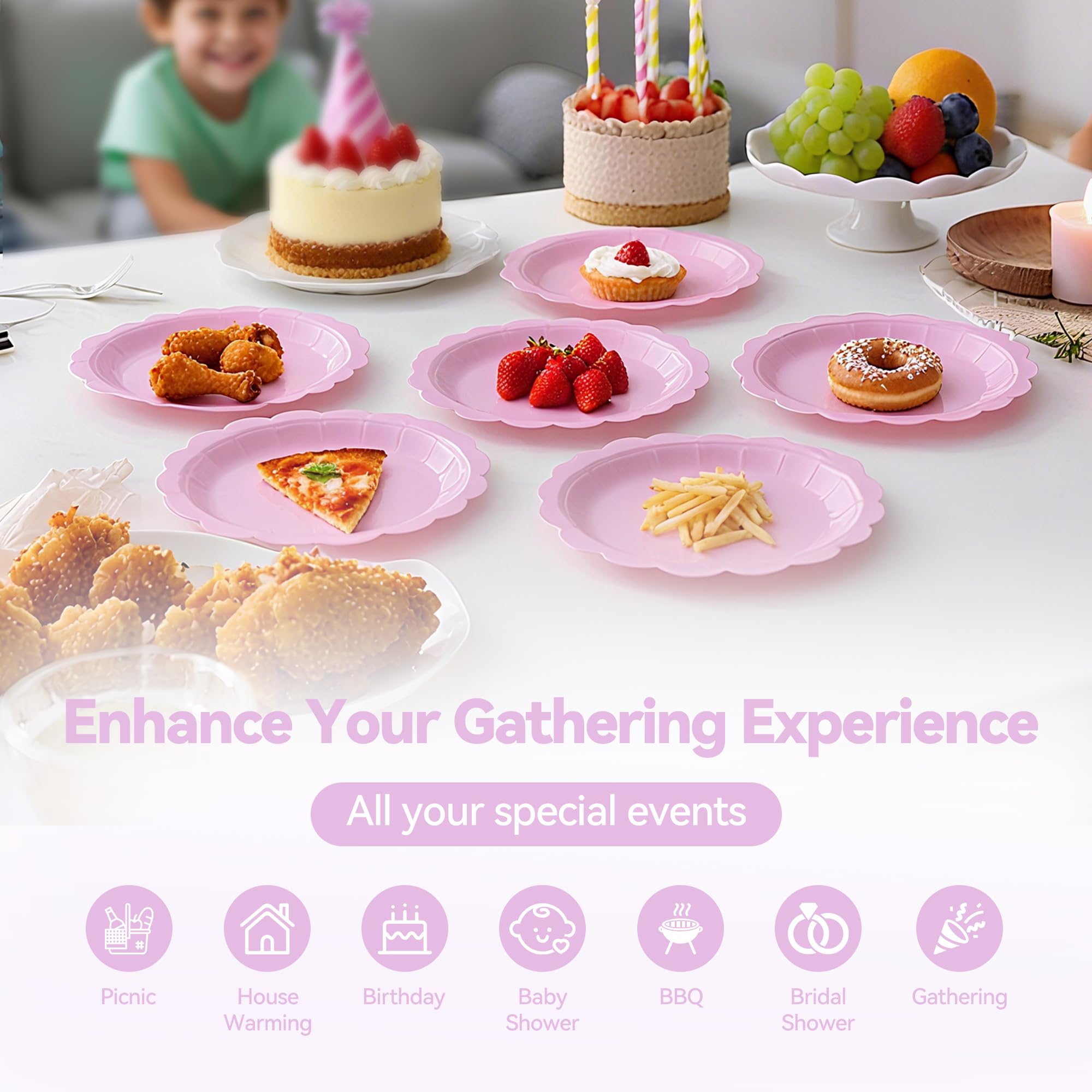 Leafory 50 Pack Disposable Paper Plates Set – Includes 25 7" Dessert Plates & 25 9" Dinner Plates – Heavy-Duty, Eco-Friendly, Perfect for Parties, Picnics, and Events, Purple