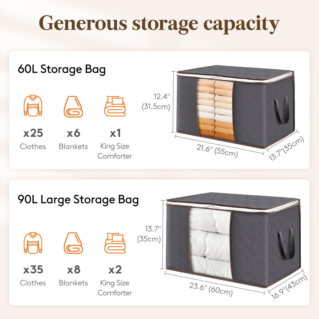 Lifewit 6 Pack Clothes Storage Bags, Foldable Fabric Closet Storage Containers and Organization, Underbed Lidded Storage Bins for Clothing, Blankets with Reinforced Handle, Sturdy Zipper, Clear Window