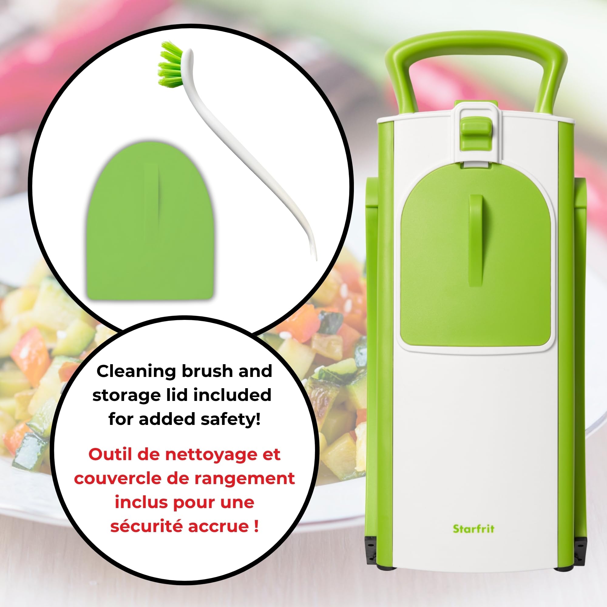 Starfrit Super Pump’N’Slice, Safe Vertical Mandoline, Oversized Feeder, Vegetable Slicer, Chopper, Adjustable Thickness