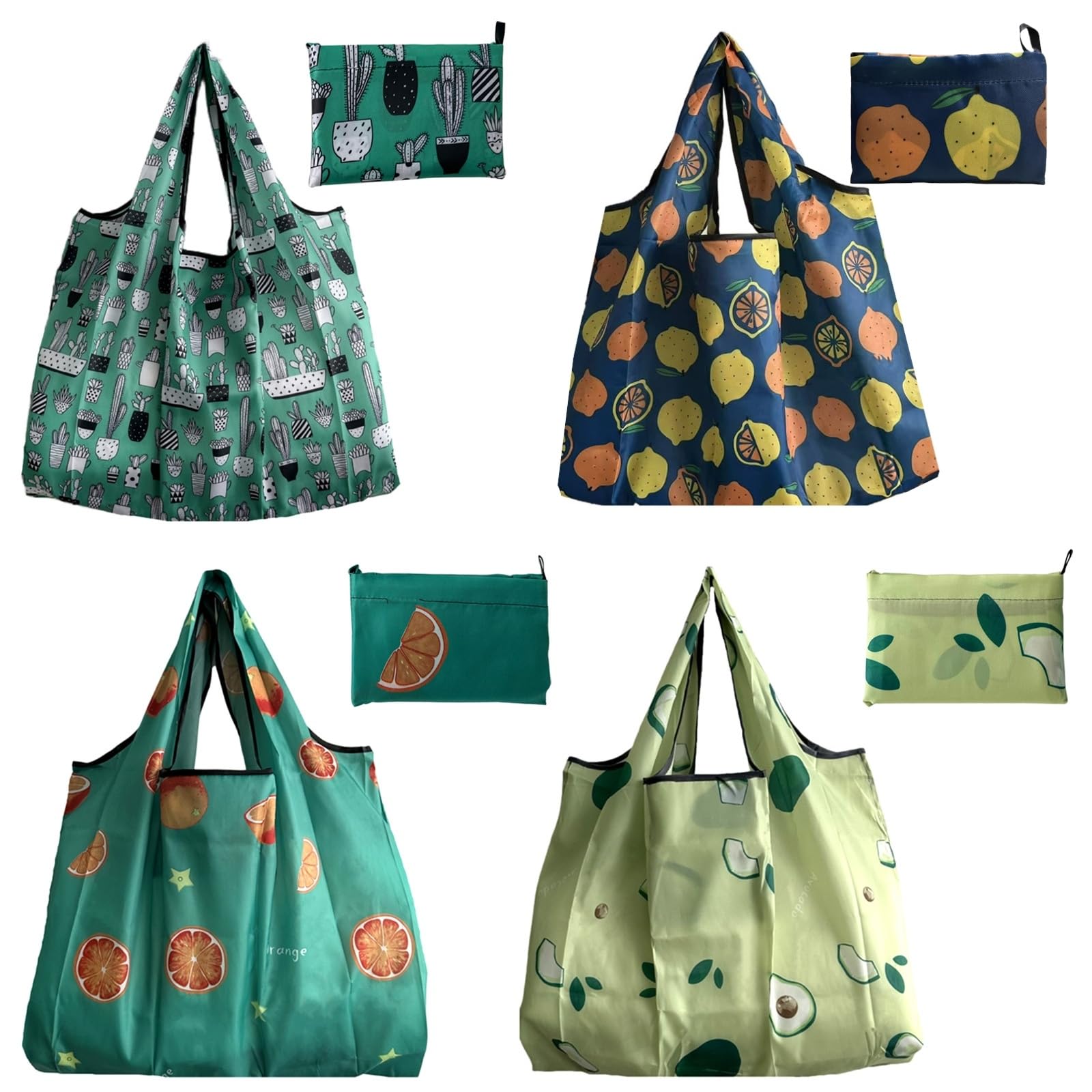 OQOQ 4 Pack Foldable Grocery Bags - Reusable Shopping Bags Tote Bags Folding into Pouch for Shopping Travel Home Organization Outdoor Camping(B)