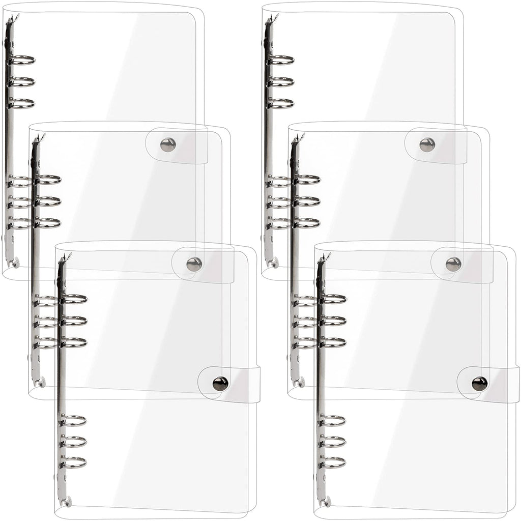 Elsjoy 6 Pack A5 Clear PVC Binder, 6-Ring Soft Notebook Binder Transparent Loose Leaf Binding Covers, Refillable Notebook Round Ring Binder with Snap Button Closure, 9.3" x 7"