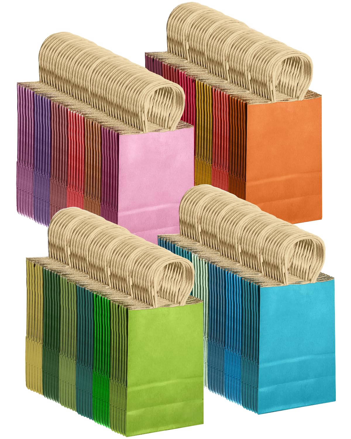 qiqee Medium 24Pcs Paper Gift Bags with Handles - Kraft Colorful Party Bags - 24 Solid Colors（10.6"x8.3"x4.3"）
