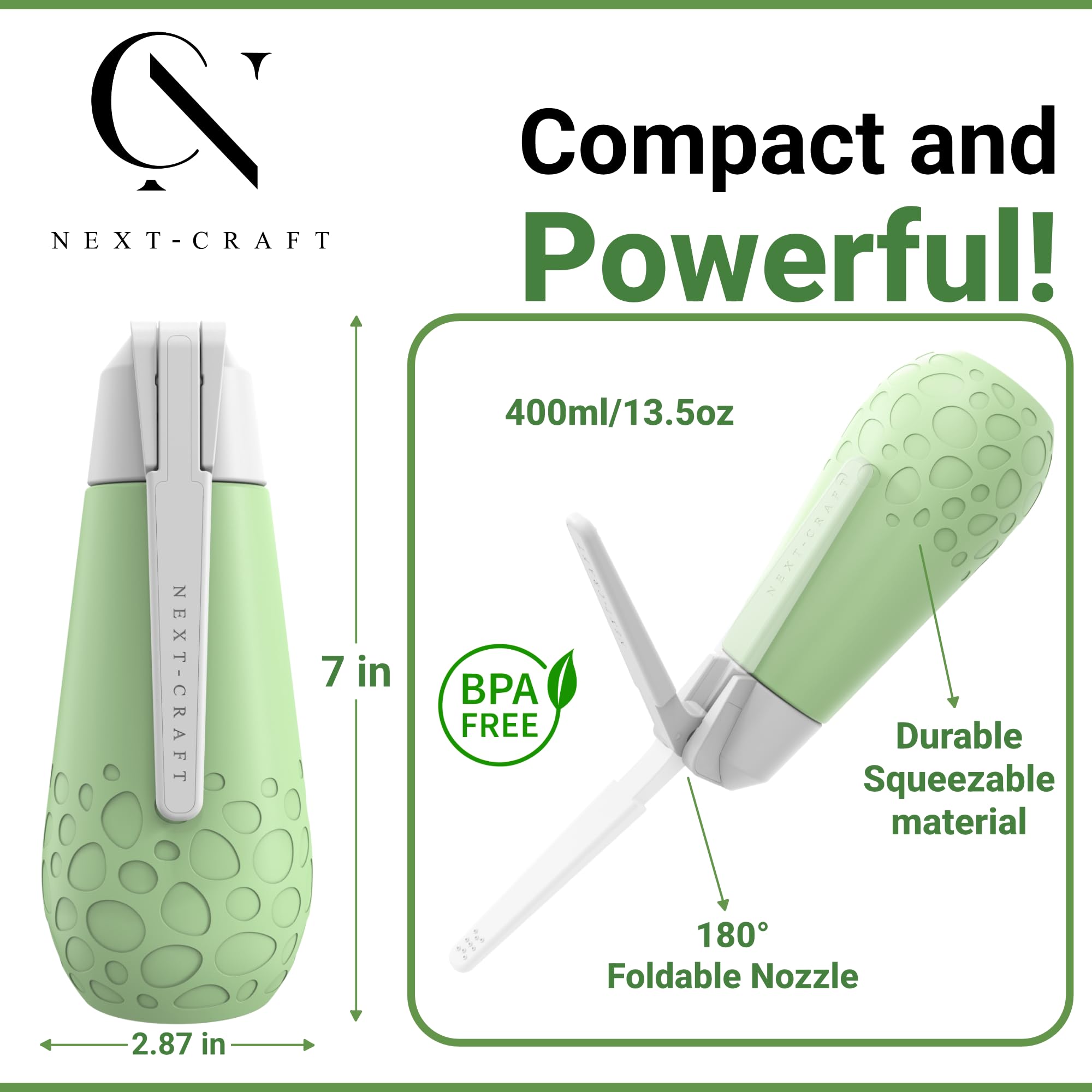 Portable Bidet for Men & Women – Handheld Travel Bidet & Peri Bottle with 180° Foldable Nozzle – Ideal for Postpartum Recovery, Perineal Care, Camping & Daily Hygiene – BPA-Free 13.5oz – Nextcraft