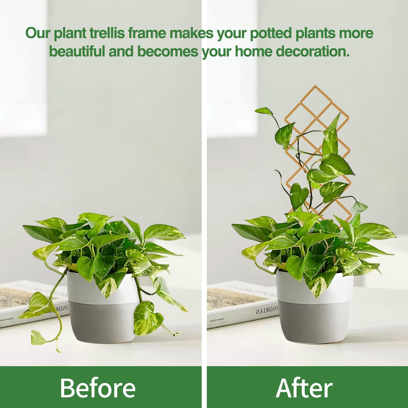 Wellsign Metal Plant Trellis Indoor, 16.36 inch Small Trellis for Potted Plants Geometric Shape Lattice for Ivy Vines Hoya Houseplants Flower Support 2 Pack