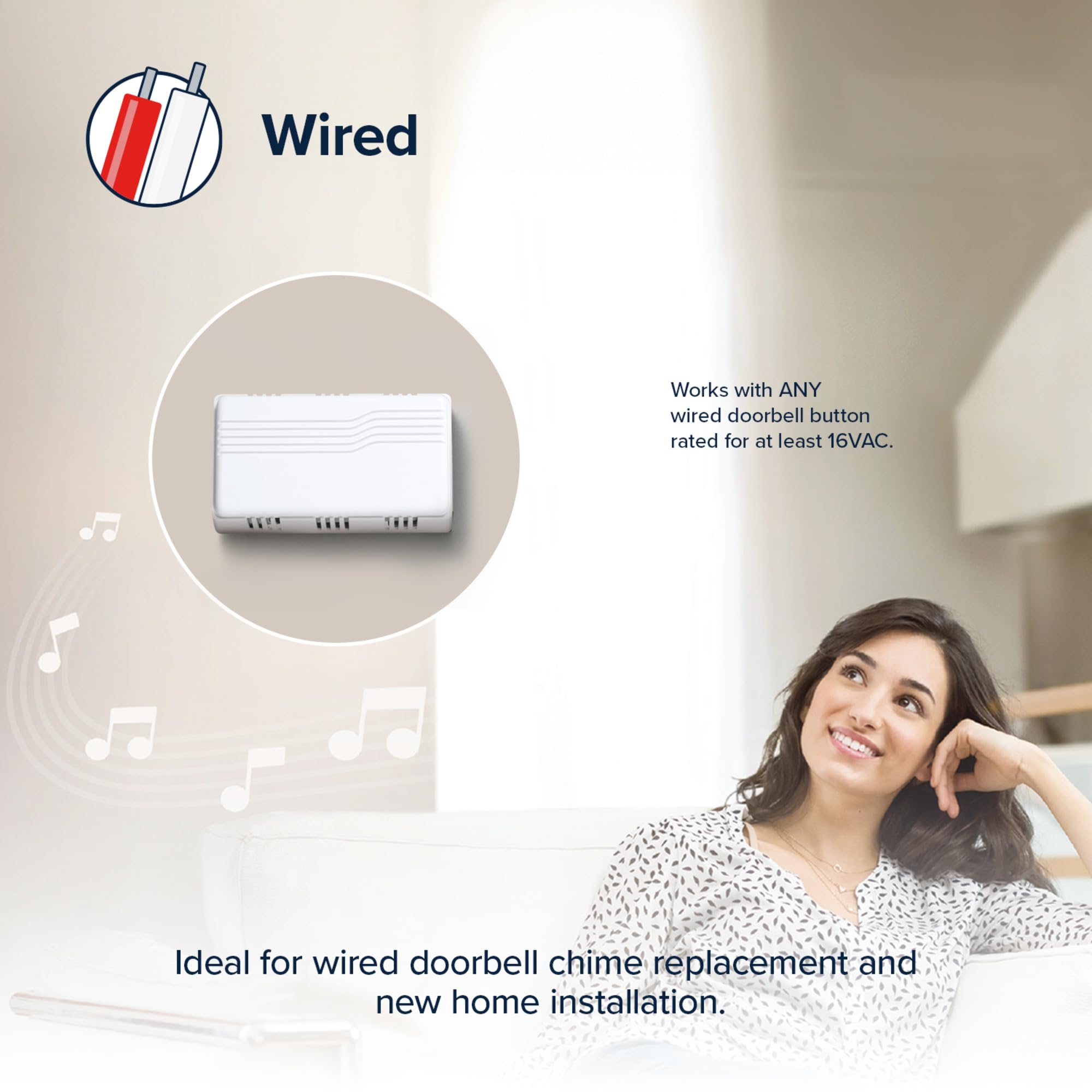 Heath Zenith Wired Mechanical Doorbell Chime, White, Plastic, Wired, 2 Tunes, Vertical, Horizontal, 80 dB, Button Not Included
