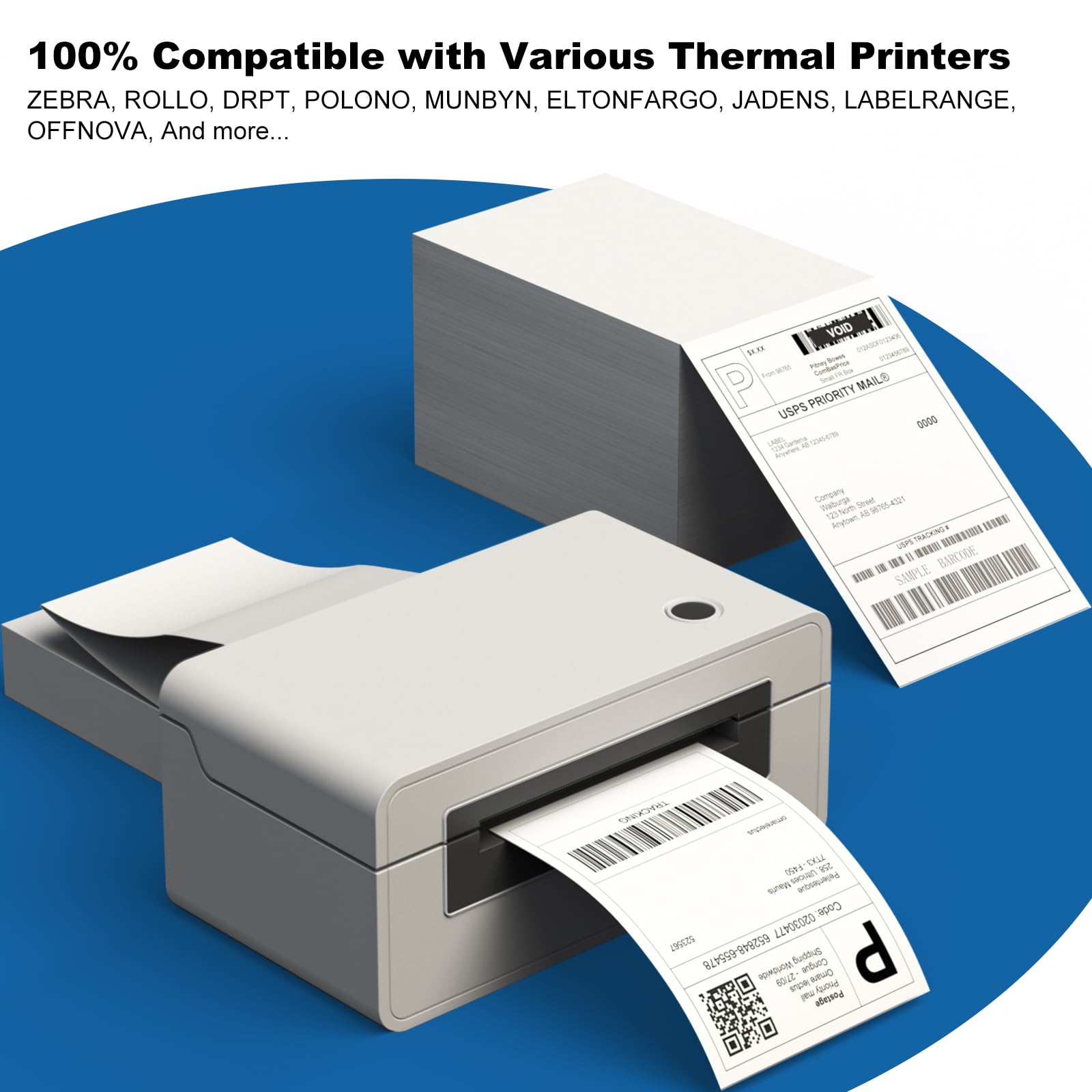 BESTIKER 4”x6” Direct Thermal Labels Pack of 1000, Commercial Grade Fan-fold Shipping Labels for Thermal Printers Compatible with Zebra & Rollo, Permanent Adhesive Label Paper 1 Pack Total