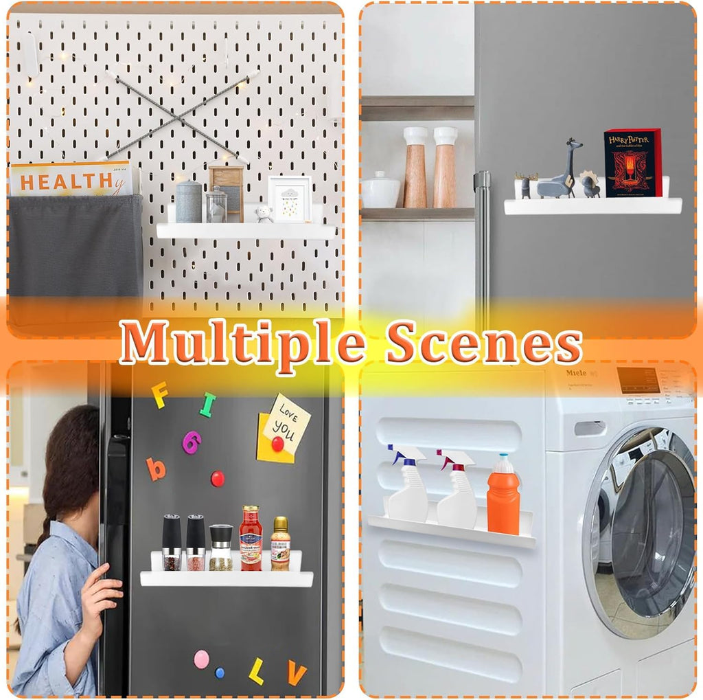 Walquicks Magnetic Book Shelf, 2 Pcs Acrylic Magnetic Book Shelves for Whiteboard Classroom with Pen Organizer, Display Shelf File Rack for Classroom Refrigerator Office Black/White