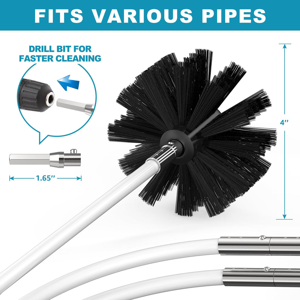 Sealegend 15 Feet Dryer Vent Cleaning Brush, Flexible Lint Brush with Drill Attachment, Upgraded Quick Snap Rods Extends Up to 15 Feet for Faster Cleaning