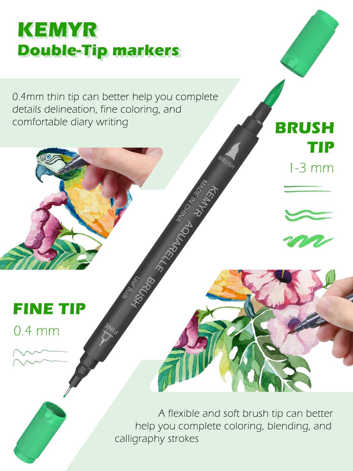 KEMYR Markers for Adult Coloring Books: 120 Colors Markers Set Dual Tips Fine & Brush Pens Water-Based Art Markers for Adults Drawing Sketching Bullet Journal Writing Lettering No bleeding