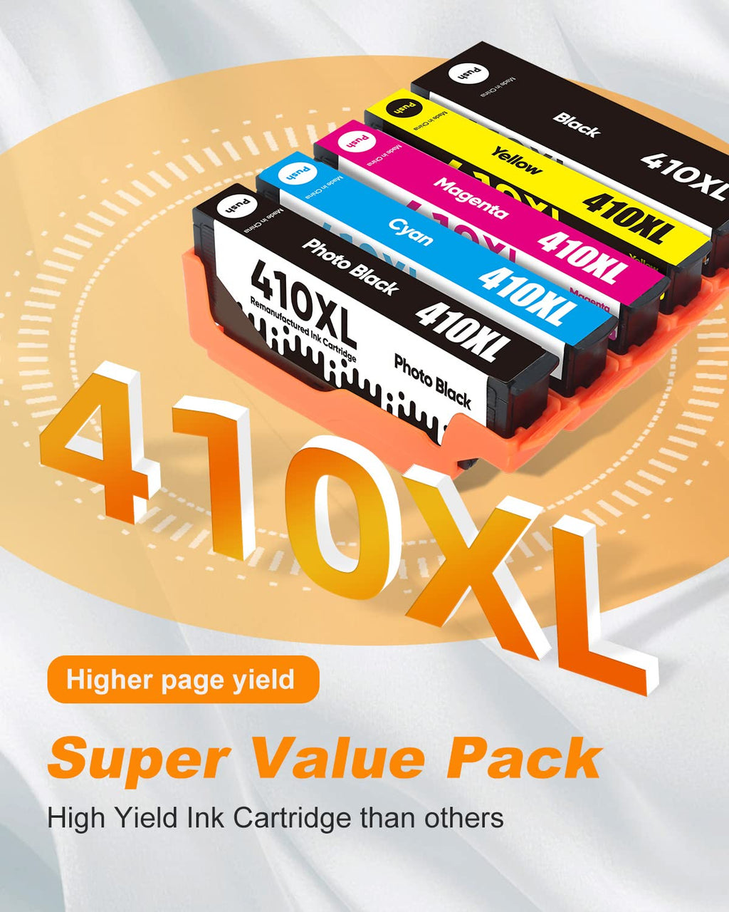 5 Pack 410XL Ink Cartridges Combo Pack Replacement Remanufactured for Epson 410 Ink Cartridges Claria Ink T410 Works with Expression Home XP-830 XP-7100 XP-640 XP-530 XP-630 MI635 Inkjet Printer