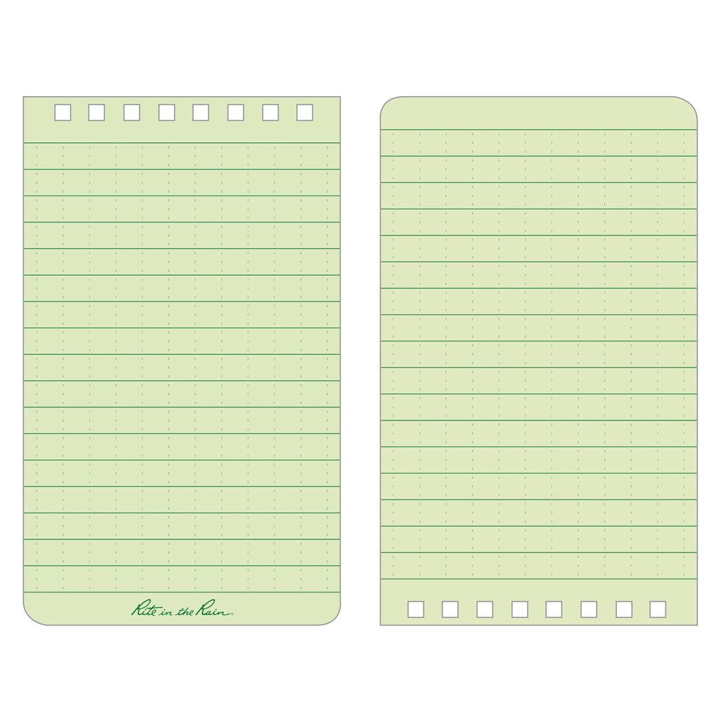 Rite in the Rain Weatherproof Top Spiral Notebook, 3" x 5", Green Cover, Universal Pattern, 6 Pack (No. 935L6)