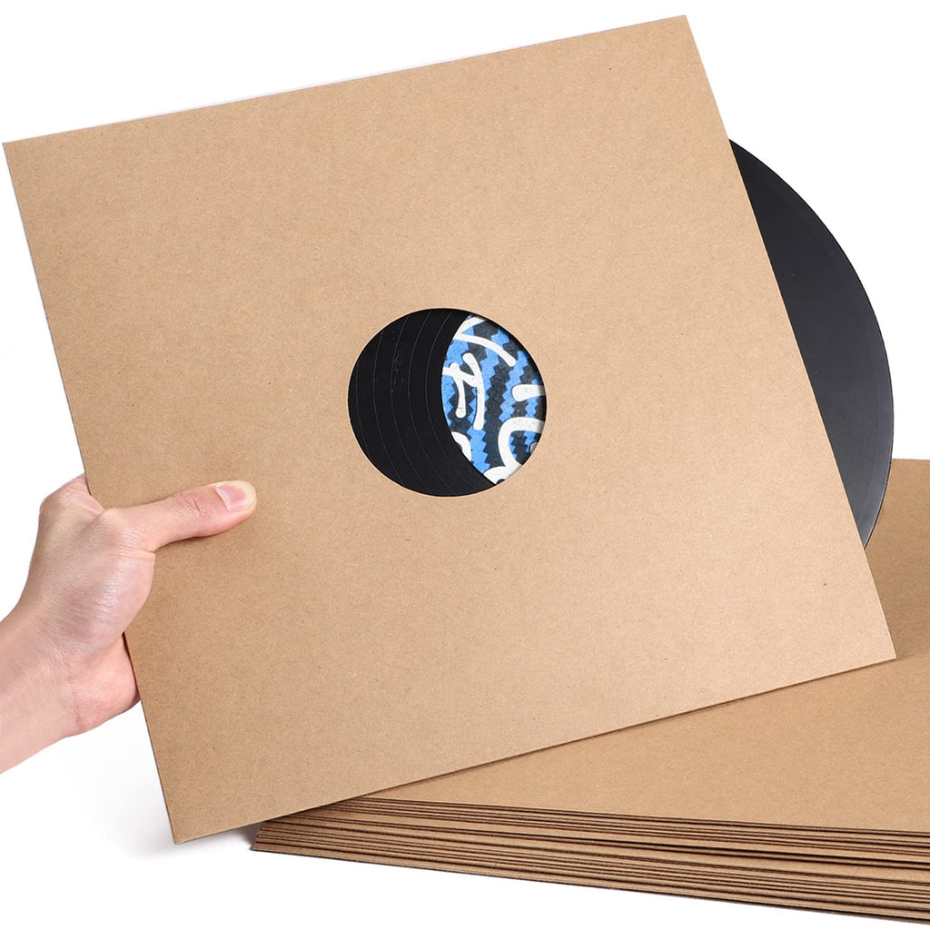 Facmogu 10PCS 12in Vinyl Record LP Jackets, Cardboard Vinyl Record Covers with Kraft Finish, Album Covers (350gsm) Record Jackets, Blank Album Jackets for Vinyl Record Inner & Outer Sleeves (Brown)