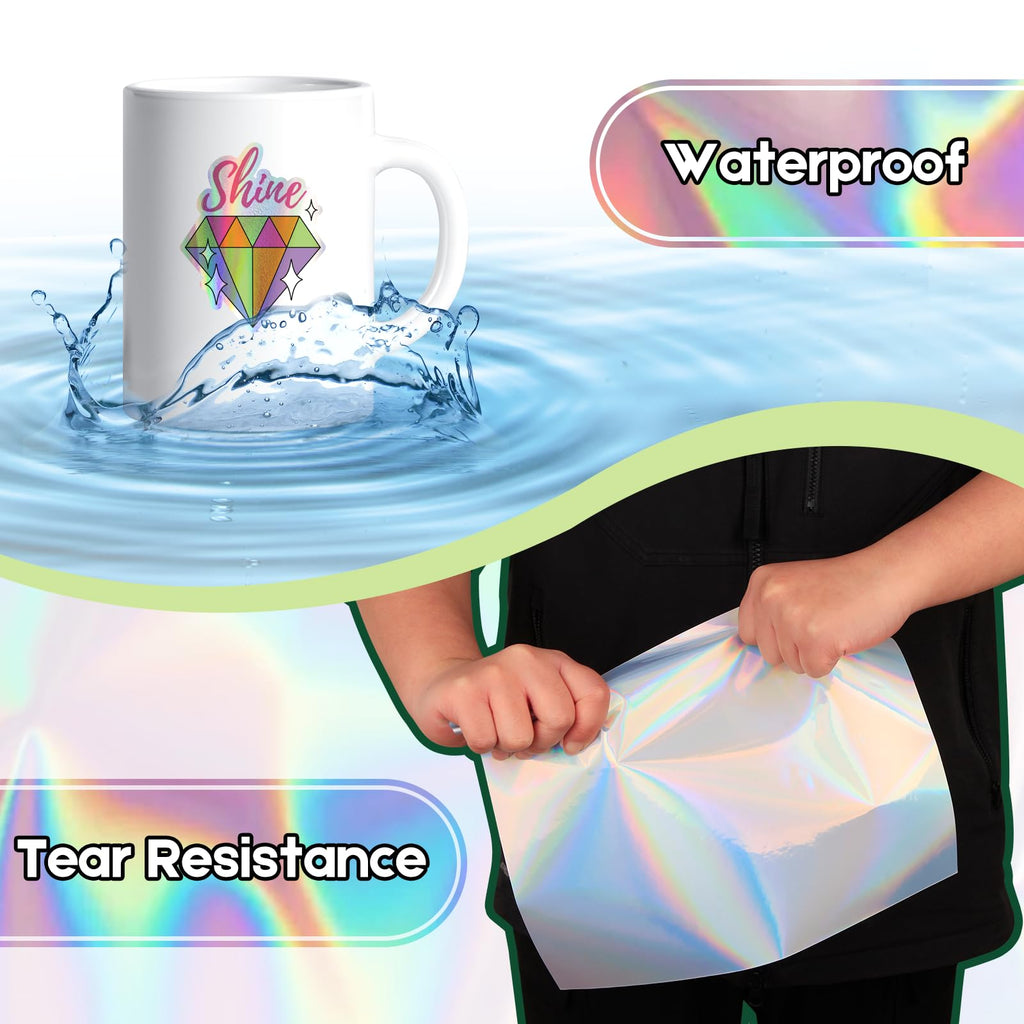 Holographic Printable Vinyl Sticker Paper for Inkjet Printer - 30 Sheets - 8.5" x 11" - Waterproof Labels Paper, Dries Quickly,Vivid Colors,Tear Resistant,DIY Sticker Paper for Drawing
