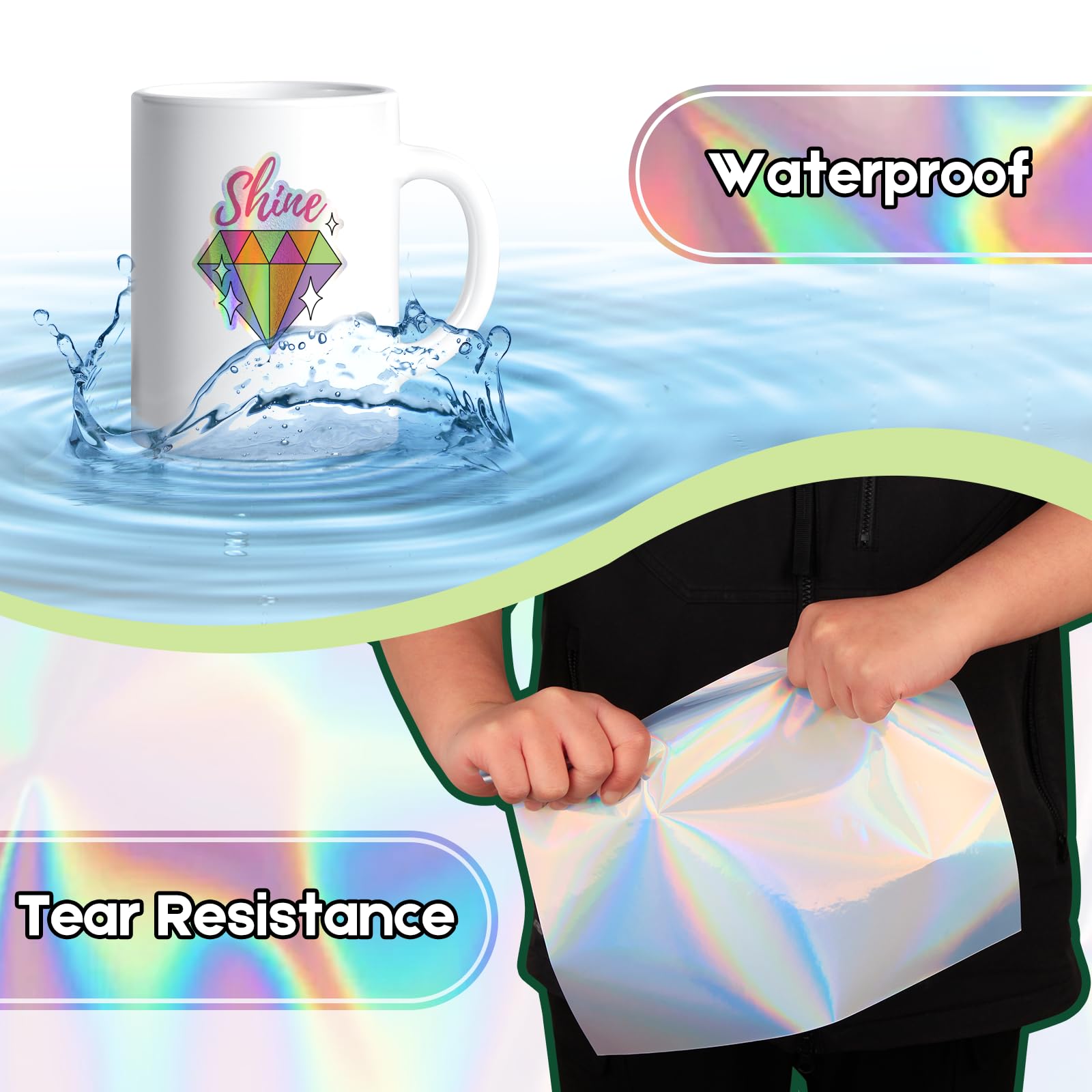 Holographic Printable Vinyl Sticker Paper for Inkjet Printer - 30 Sheets - 8.5" x 11" - Waterproof Labels Paper, Dries Quickly,Vivid Colors,Tear Resistant,DIY Sticker Paper for Drawing