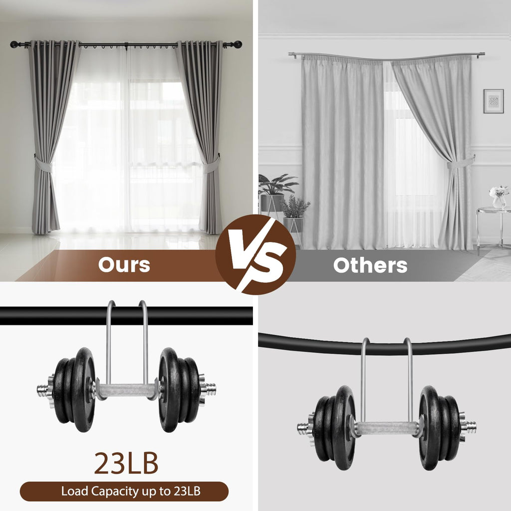 2 Pack Curtain rod for Windows 48 to 84 Inch, 5/8 Inch Small Matte Black Outdoor adjustable Curtain Rods with brackets for Bedroom, Bathroom, Living room, Kitchen, Patio, cafe