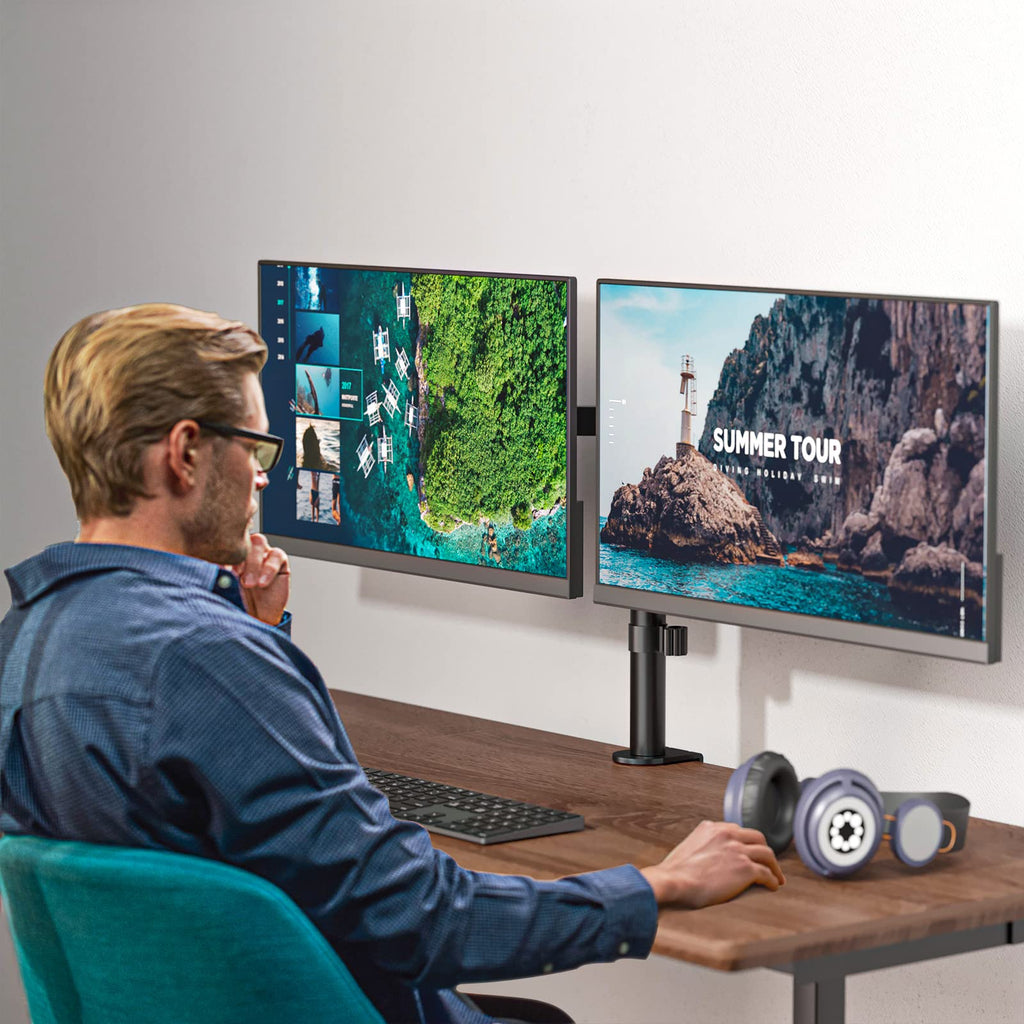 WALI Dual Monitor Arm for 13-27 inch Screens, Monitor Arms for 2 Monitors Holds up to 22 lbs Each, Fully Adjustable Dual Monitor Mount with Swivel Tilt Rotation, 75x75/100x100mm (M002), Black