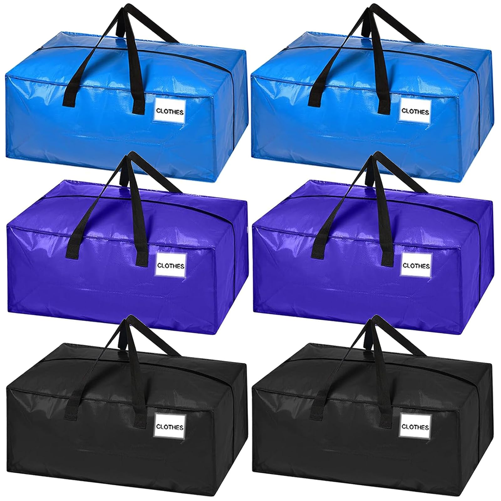 Extra Large Moving Bags with Zippers,6 Pack Foldable Heavy Duty Moving Boxes with Backpack Straps & Handles,Storage Bags For Space Saving, Clothing Storage,Christmas Decorations,3 Color