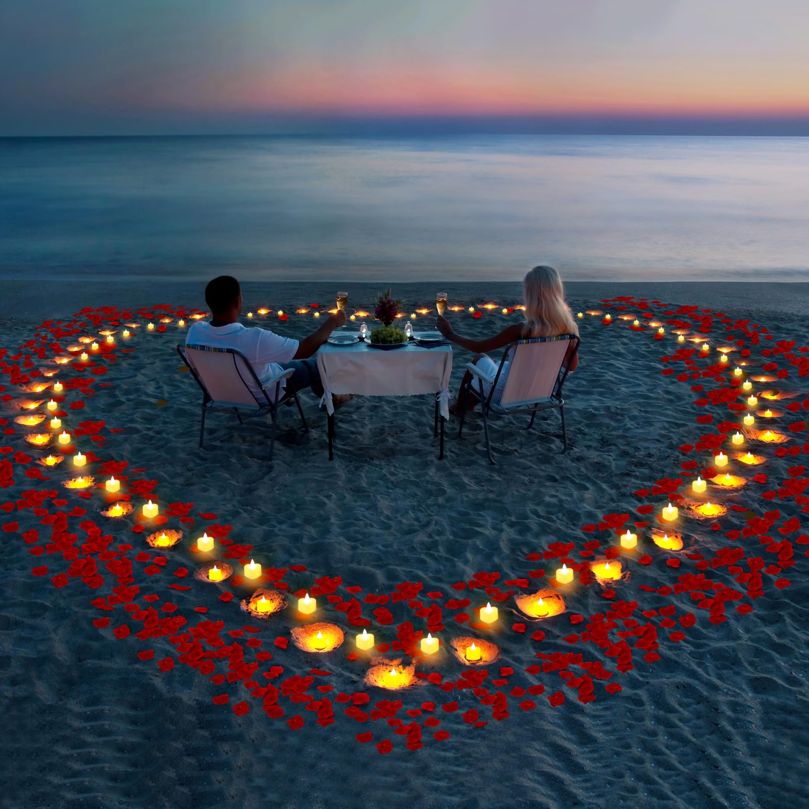 2000 Pcs Artificial Rose Petals with 24 Pcs Romantic Flameless Candles, LED Heart Tea Lights Battery Operated for Romantic Night Wedding Anniversary Table Party Decoration
