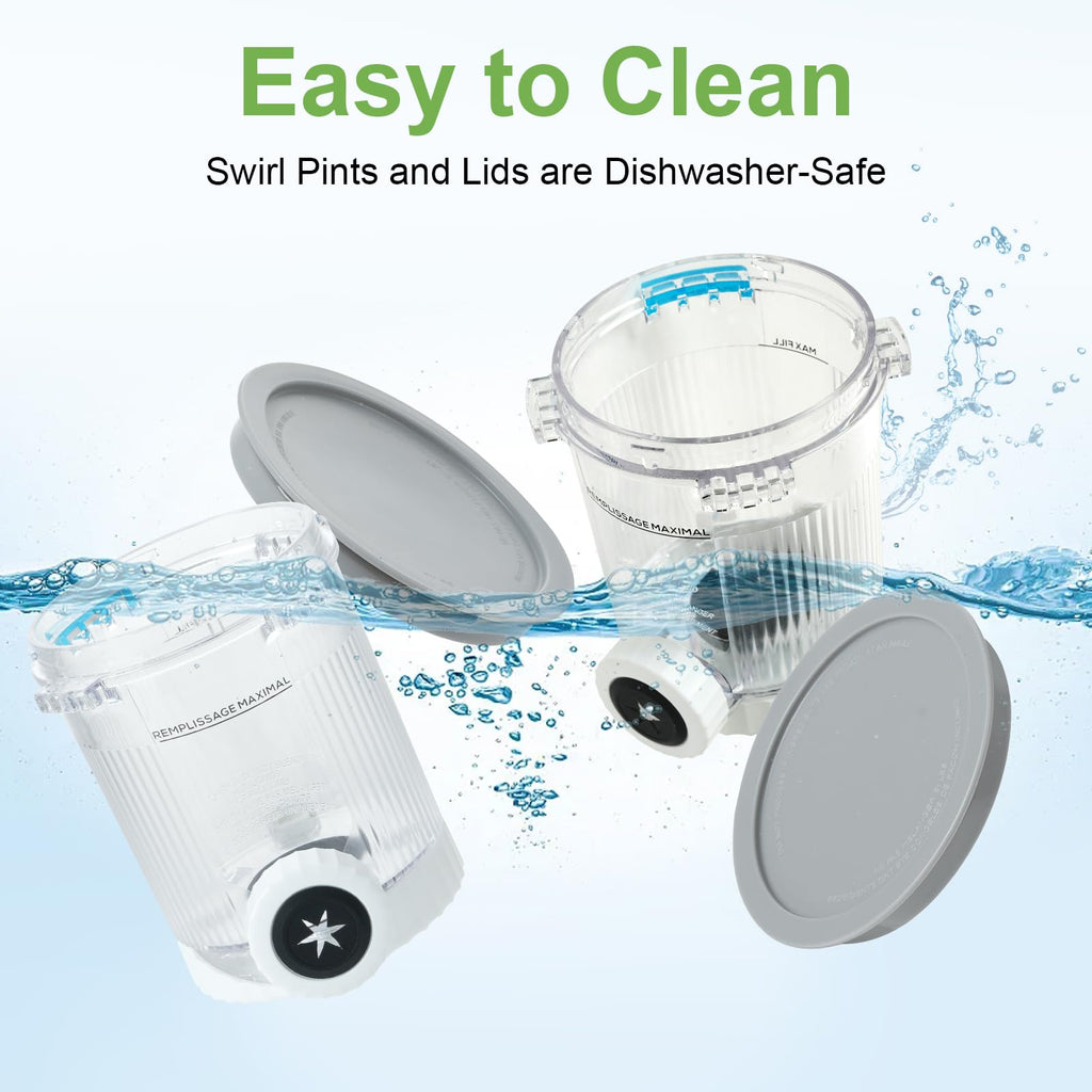 2 Pack Pint Containers Replacement for Ninja Swirl Ice Cream & Soft Serve Makers, 16oz Creami Swirl Pints and Lids Compatible with NC700 NC701 Series, BPA-Free & Dishwasher Safe