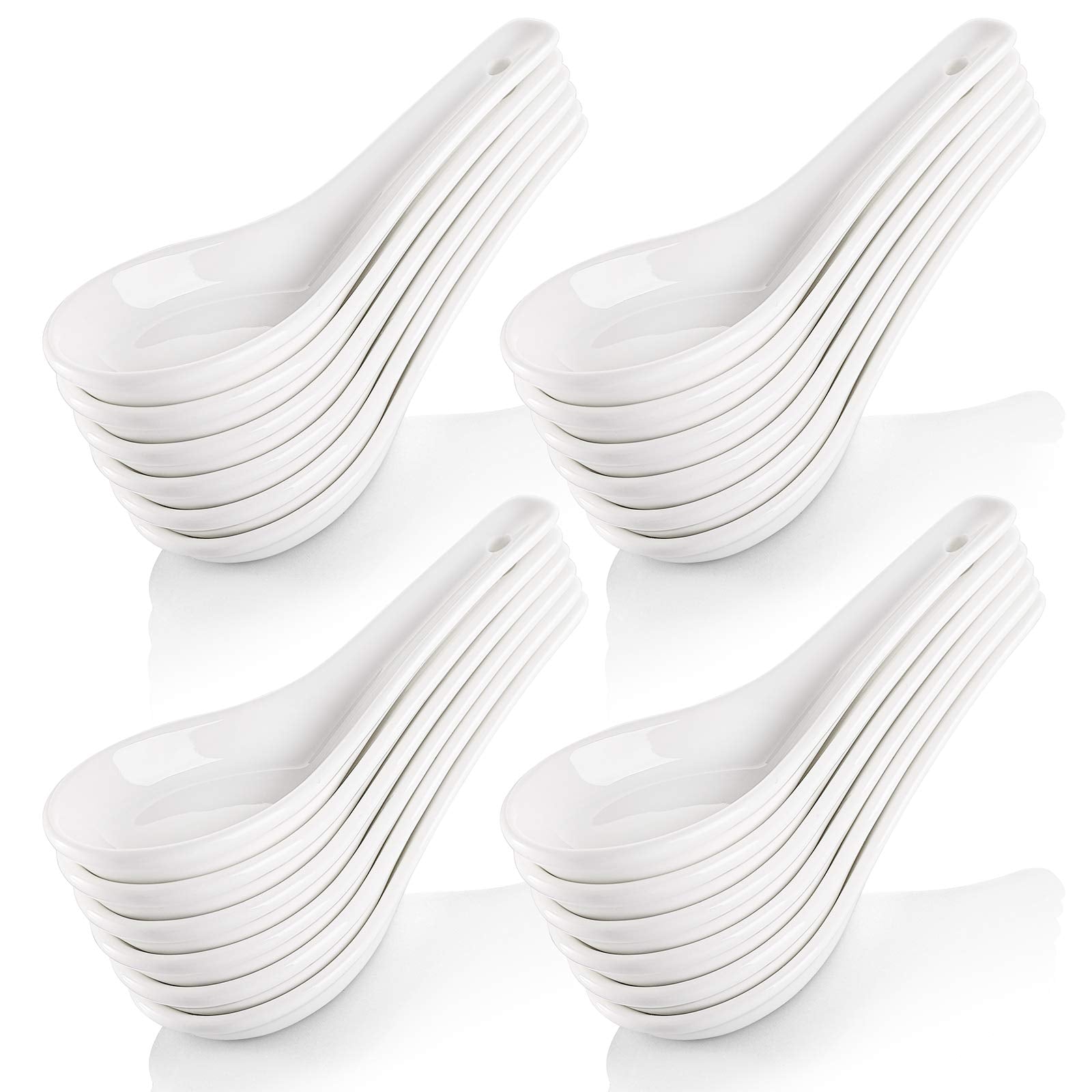 Yopay 24 Pack Soup Spoon Ceramic Asian Ramen Spoons, 5 Inch Small White Porcelain Spoons, Dessert Spoon for Adults Appetizer Wonton Dumpling Miso Pho Macaron, Dishwasher Safe, Oven Safe