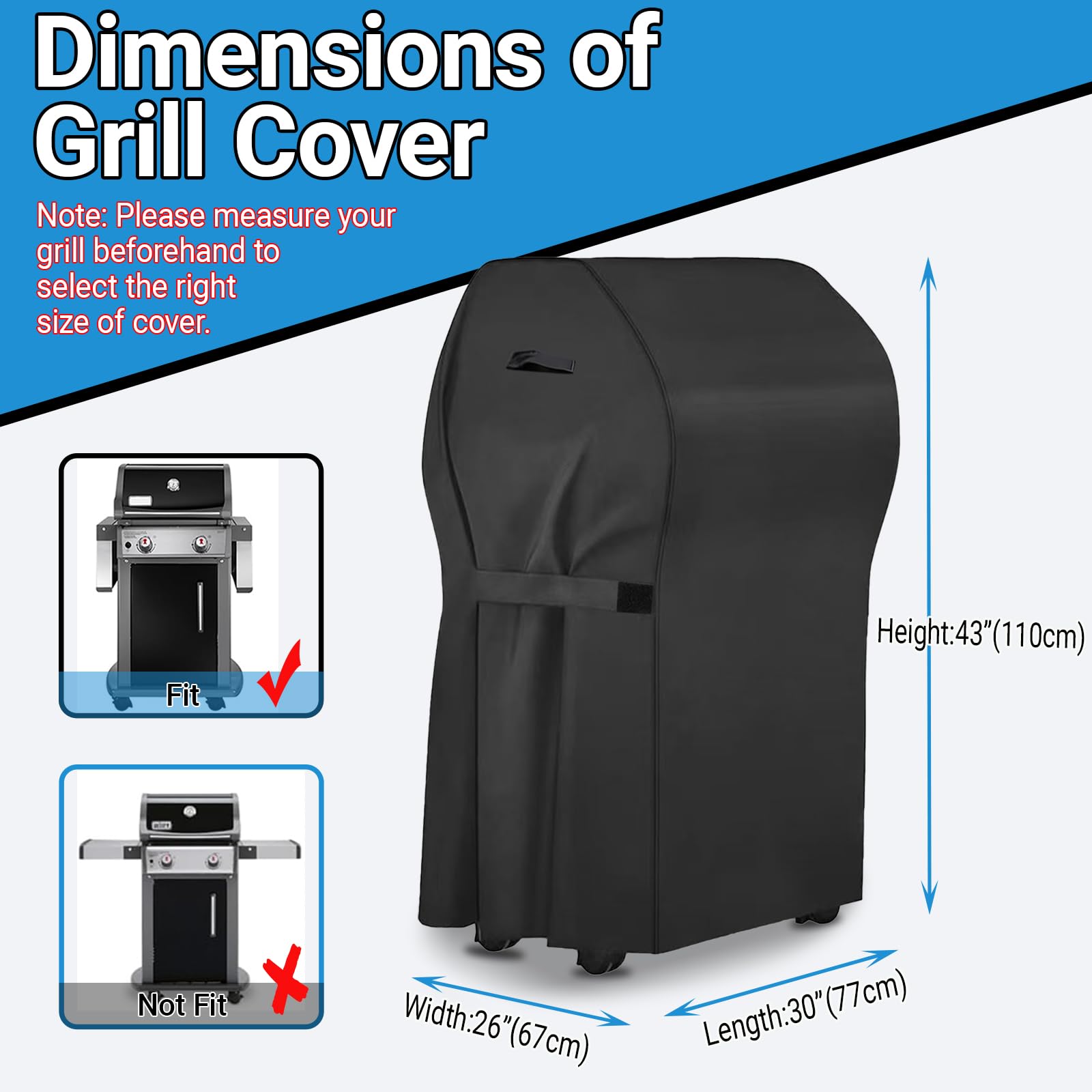 Heavy Duty BBQ Grill Cover for Outdoor, Waterproof Barbecue Covers with Buckles, Weather Resistant, Fits Weber, Brinkmann, and Other Standard Grills(Beige & Brown) (Blak, 30 Inch)