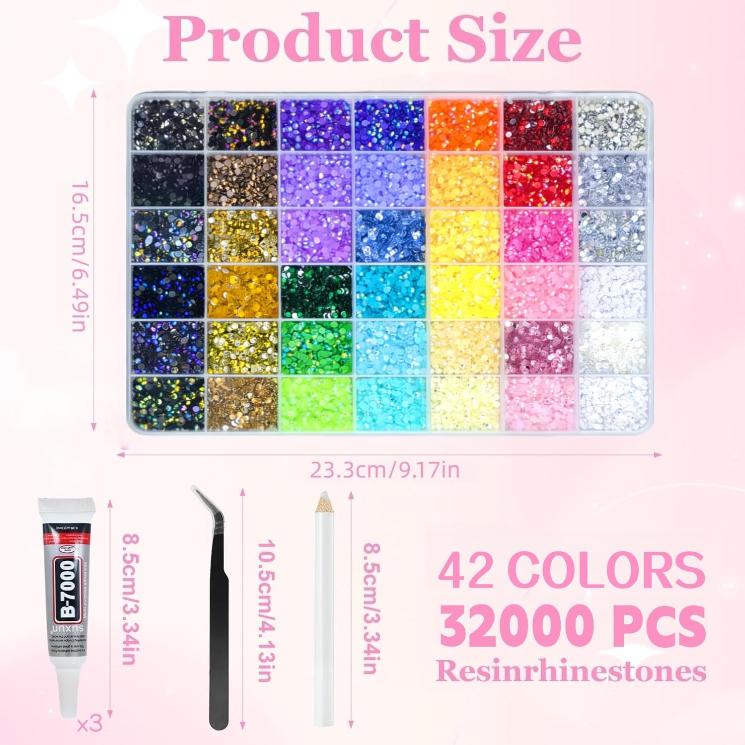 42 Colors 32000Pcs Jelly Rhinestones Bedazzling Kit, 3mm Multicolor Flatback Gems for Crafting, Bedazzle Kit with Tweezers Pen 3Pcs B7000 Glue for Clothes Book Shoes Nails Art Makeup