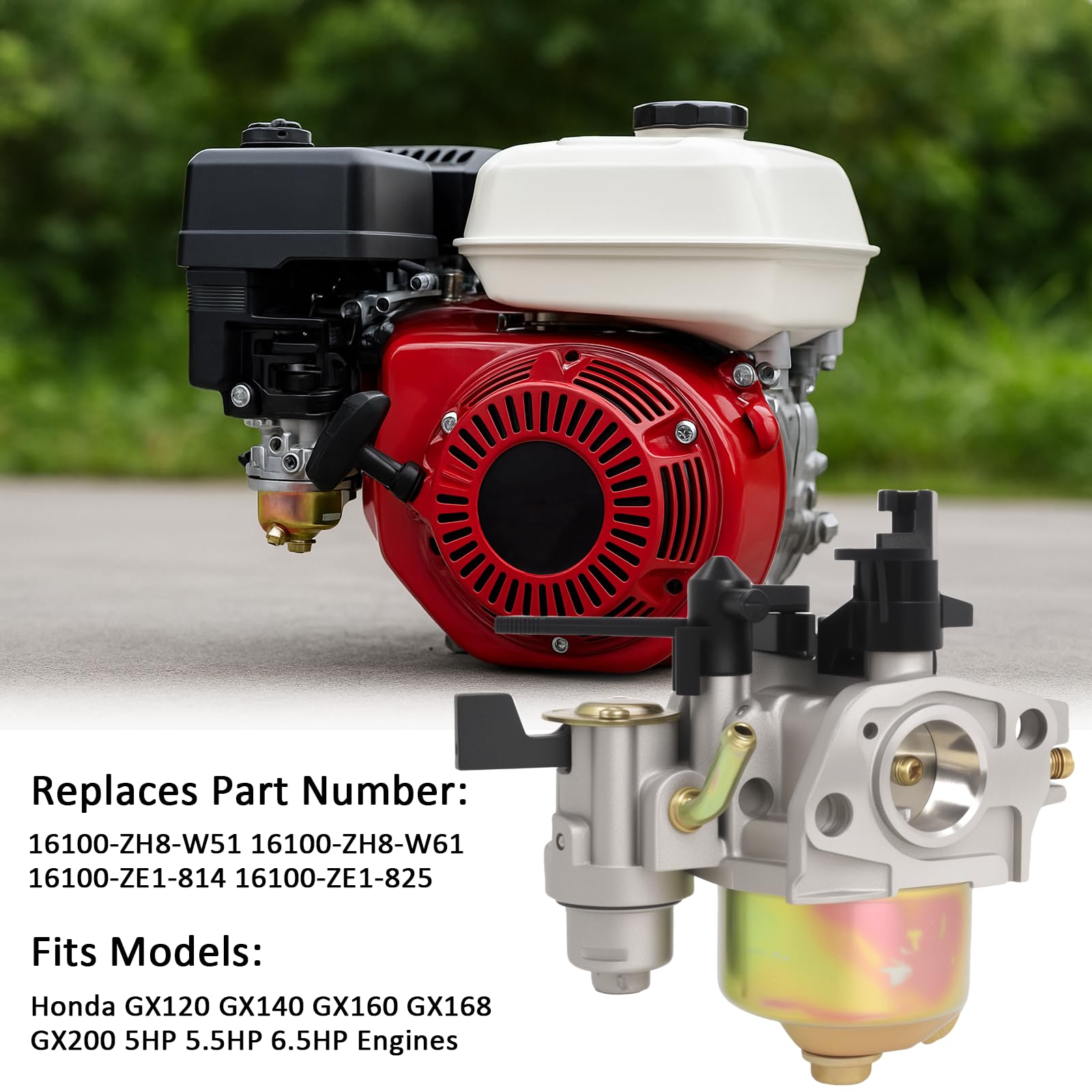 GX160 Carburetor Replacement Compatible with Honda GX120 GX140 GX168 GX200 5.5HP 6.5HP Generator Engine with Gaskets Replaces 16100-ZH8-W61 16100-ZH7-W51