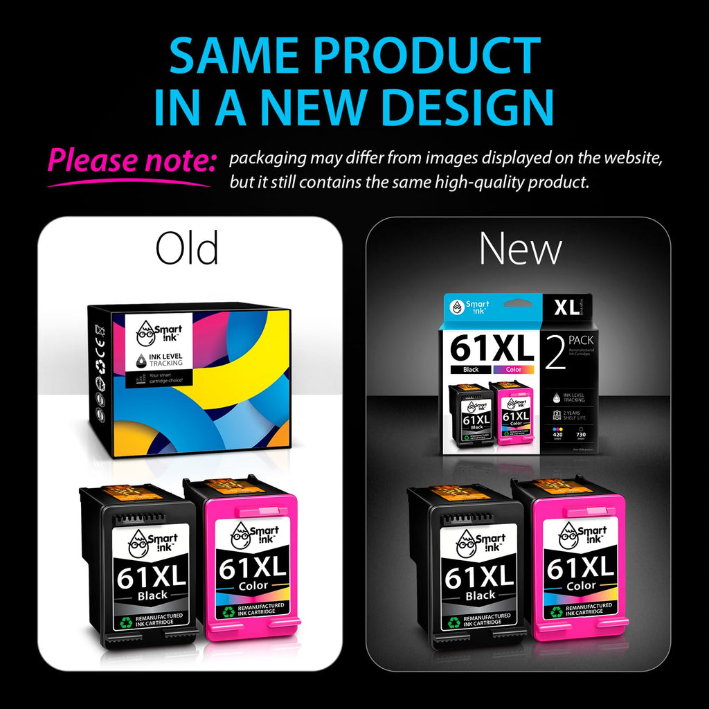 Smart Ink Remanufactured Ink Cartridge Replacement for HP 61XL 61 XL 2 Combo Pack to use with HP Envy 4500 5530 Deskjet 1000 1050 1512 1513 2540 2542 2549 3510 3050 3050A 4630 5530 (Black & Color)