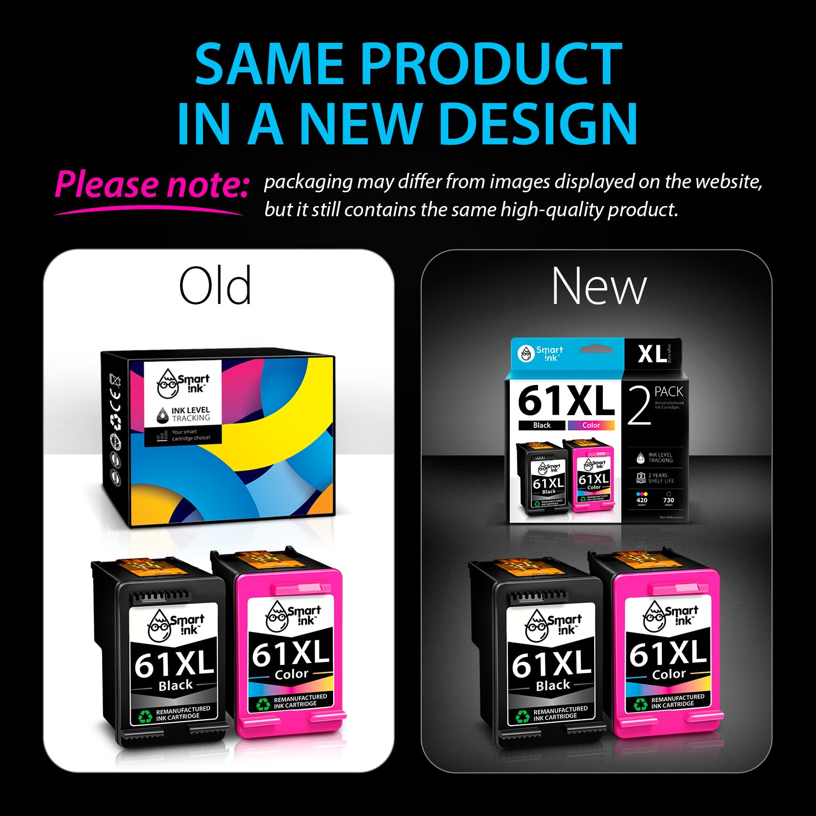 Smart Ink Remanufactured Ink Cartridge Replacement for HP 61XL 61 XL 2 Combo Pack to use with HP Envy 4500 5530 Deskjet 1000 1050 1512 1513 2540 2542 2549 3510 3050 3050A 4630 5530 (Black & Color)
