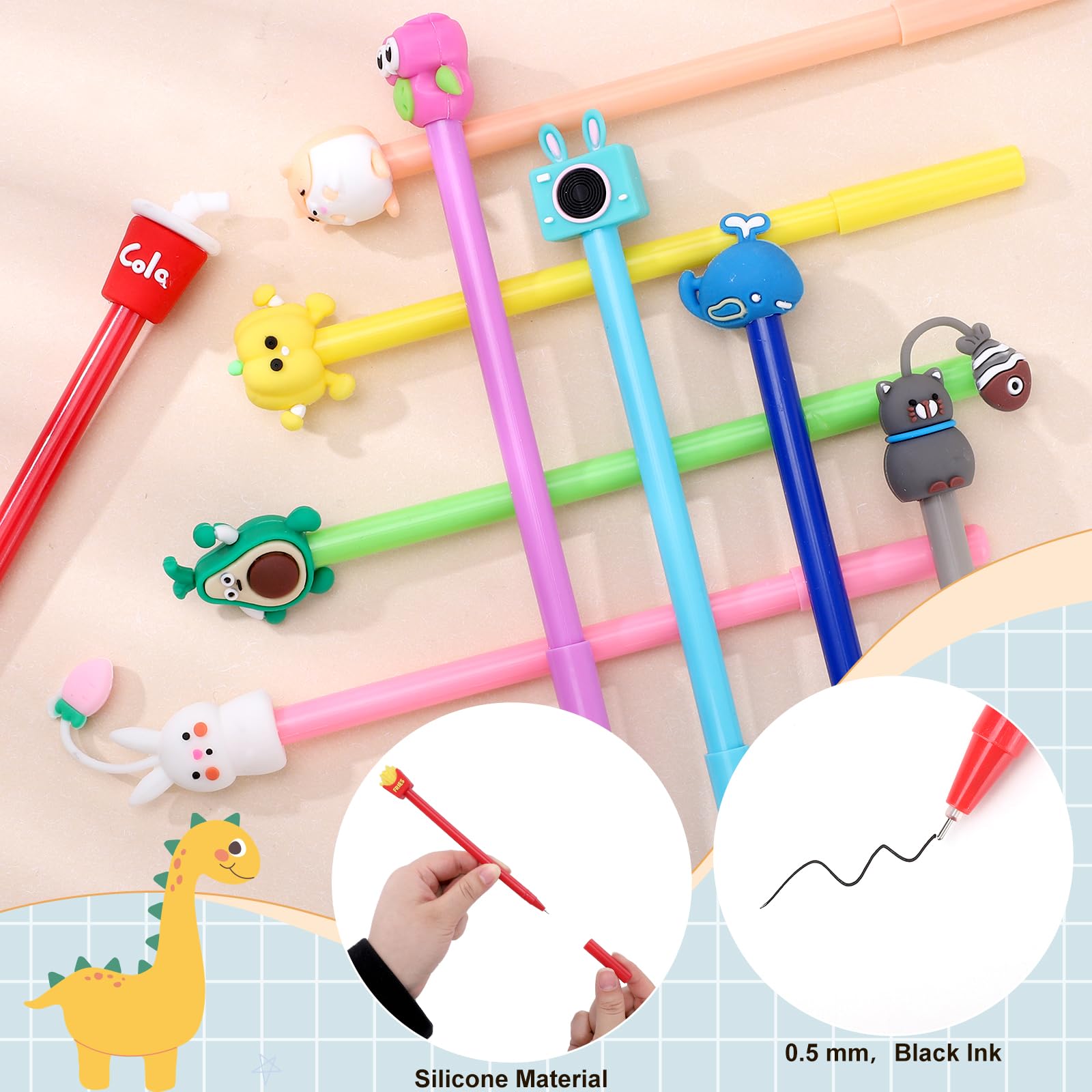 60 Pack Cute Pens Bulk Cartoon Fun Pens Easter Classroom Gifts Assorted Styles Black Gel Ink Pen for Party Favors Birthday Gifts Students Rewards Class Prizes Goodie Bag Stuffers