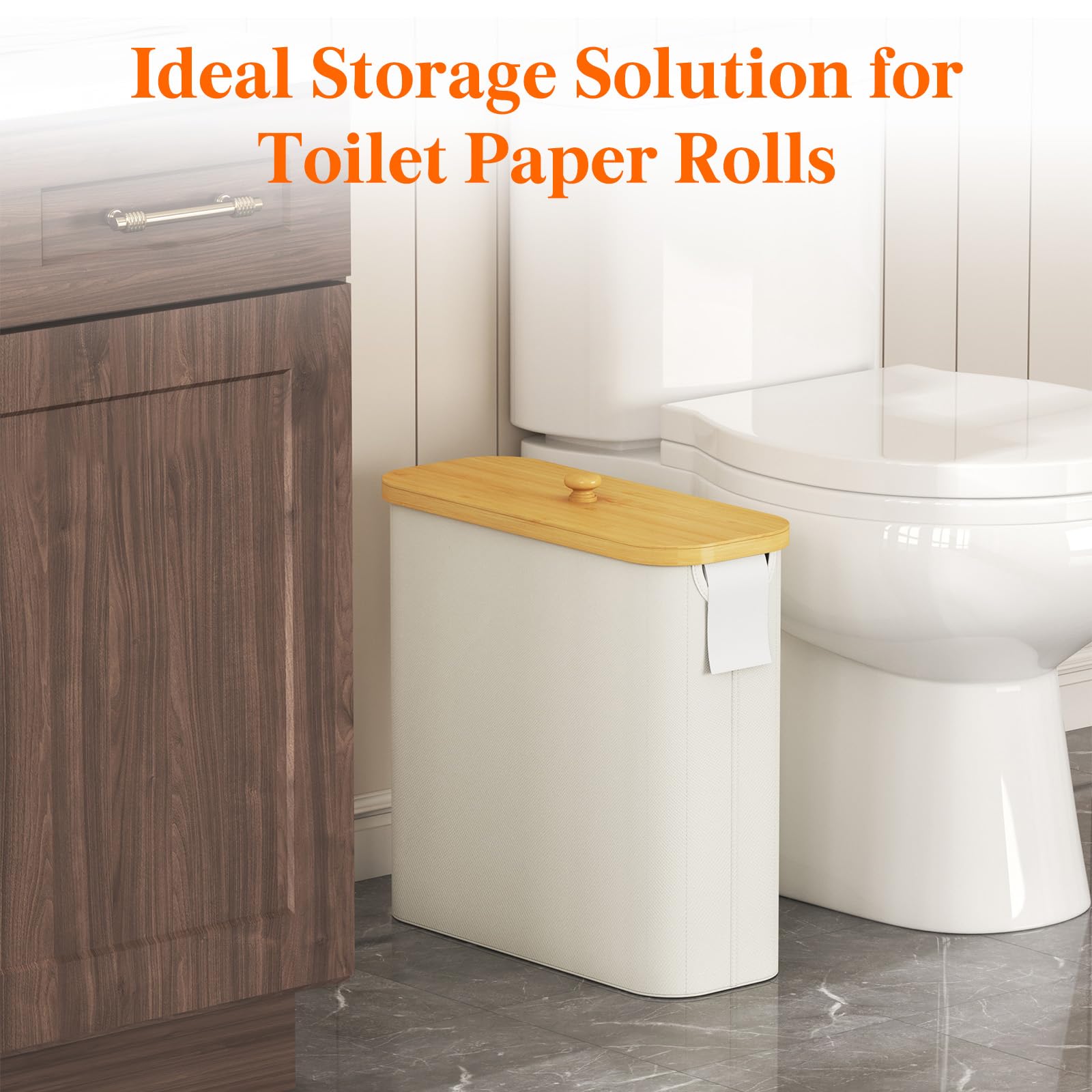 Lifewit Toilet Paper Storage Holder for 12 to 16 Rolls, Free Standing Toilet Paper Basket Stand with Bamboo Lid, Collapsible Fabric Bathroom Organizer Box for Mega Rolls, 30L, Extra Large, White