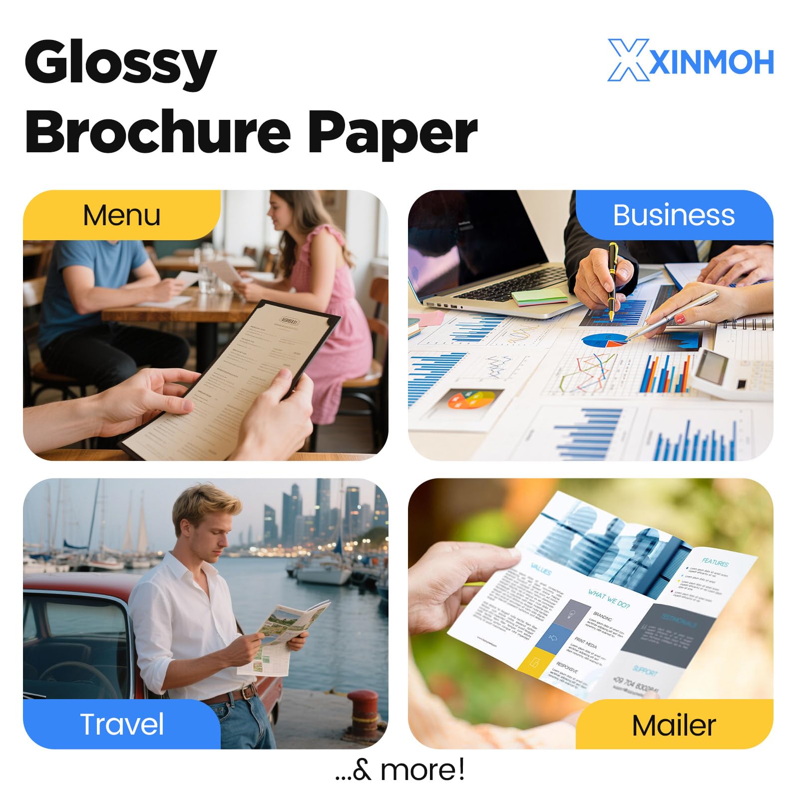 XXINMOH 100 Sheets Inkjet Glossy Brochure and Flyer Paper 8.5x11 Inch 37lbs 140gsm, Photo Printing Paper, Glossy Cardstock, Professional Quality Double Sided Instant Dry and Water-Resistant